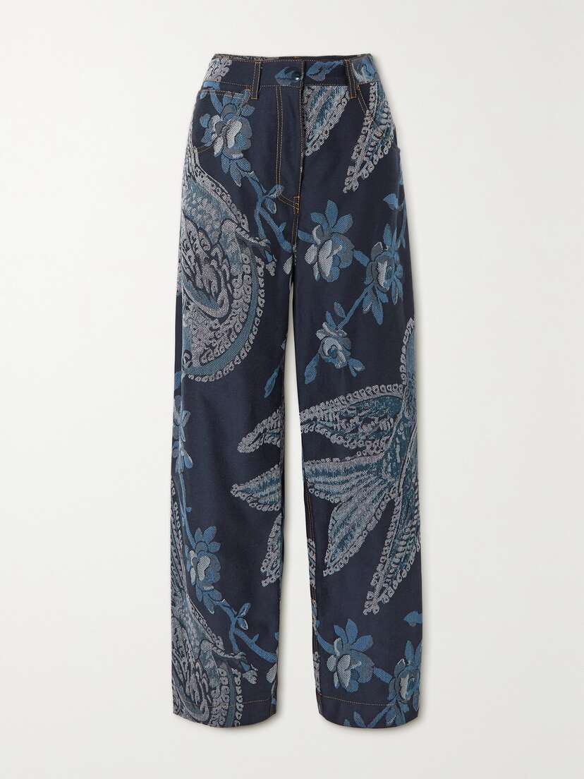 Etro Appliquéd Floral-jacquard High-rise Wide-leg Jeans