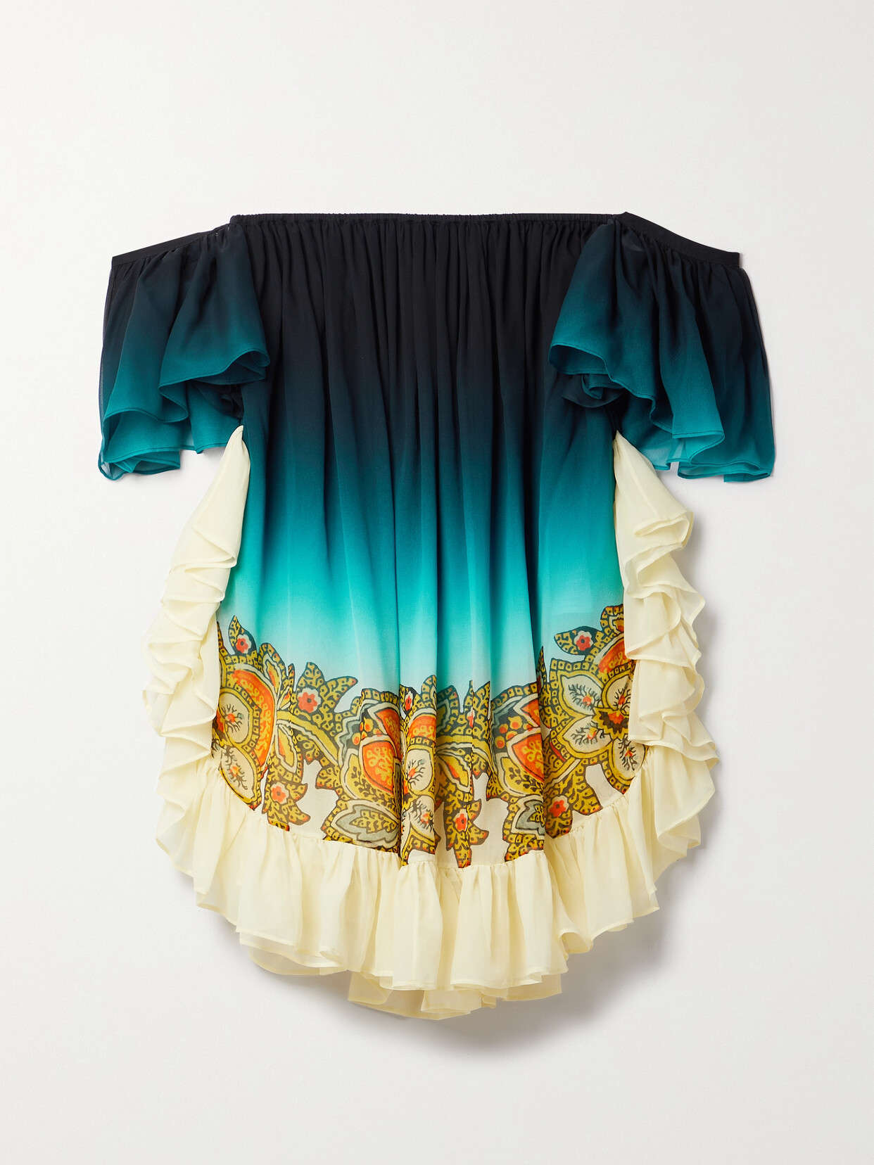 Etro Off-the-shoulder Printed Silk-chiffon Mini Dress - Blue