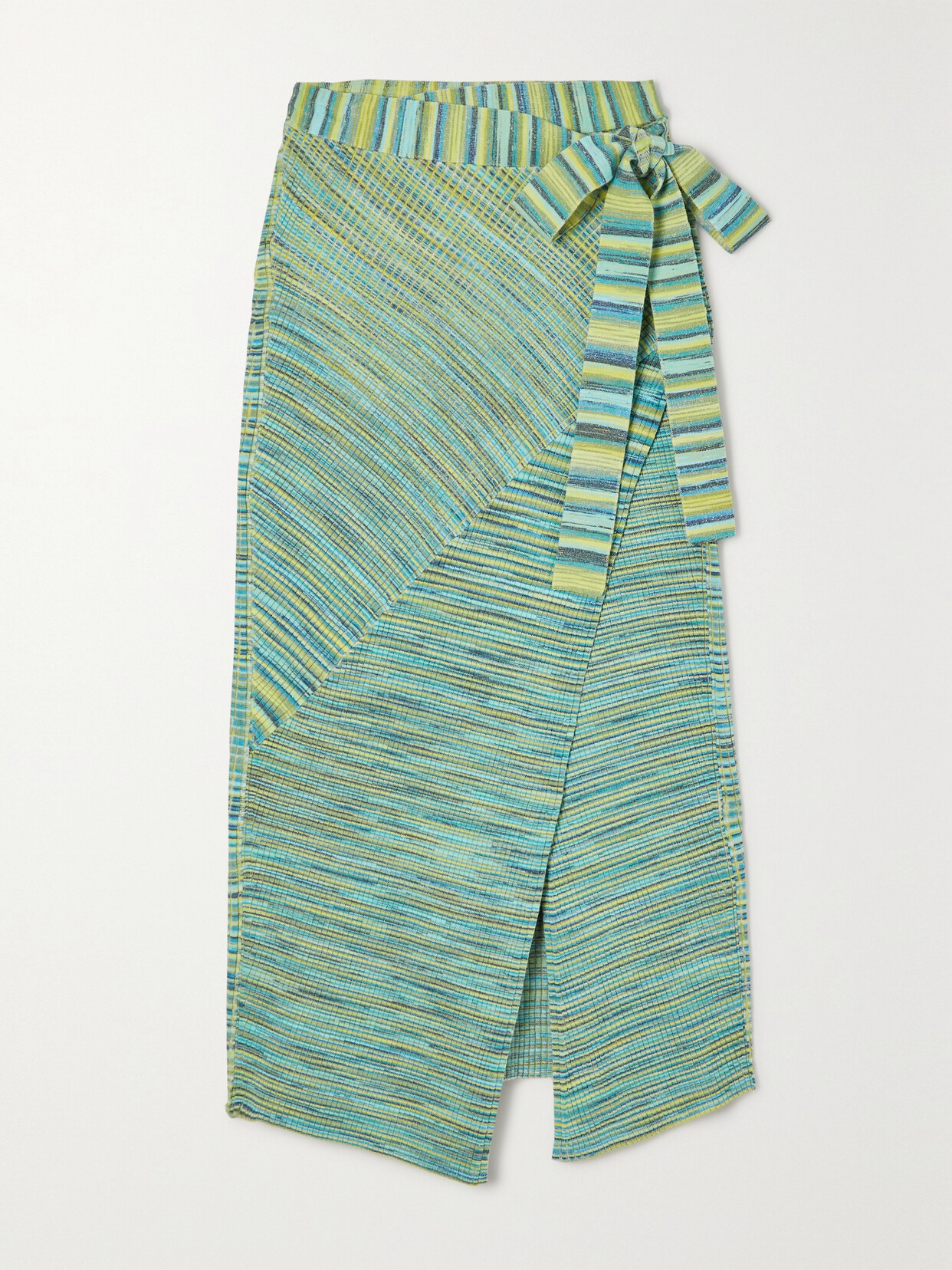 Simkhai Paris Striped Ribbed Cotton-blend Midi Wrap Skirt In Baltic Blue Space Dye