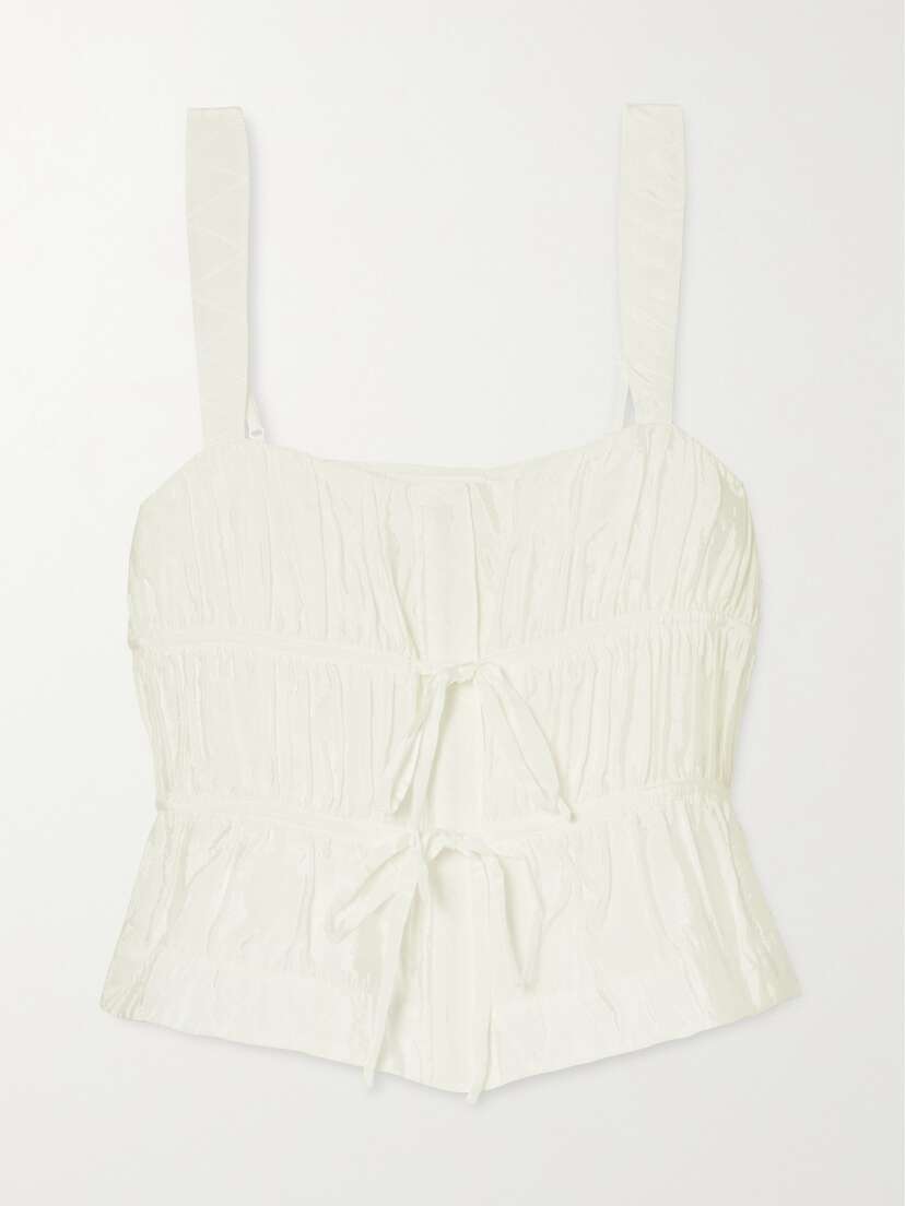 Simkhai Abilene Tie-detailed Ruched Poplin Top - x large