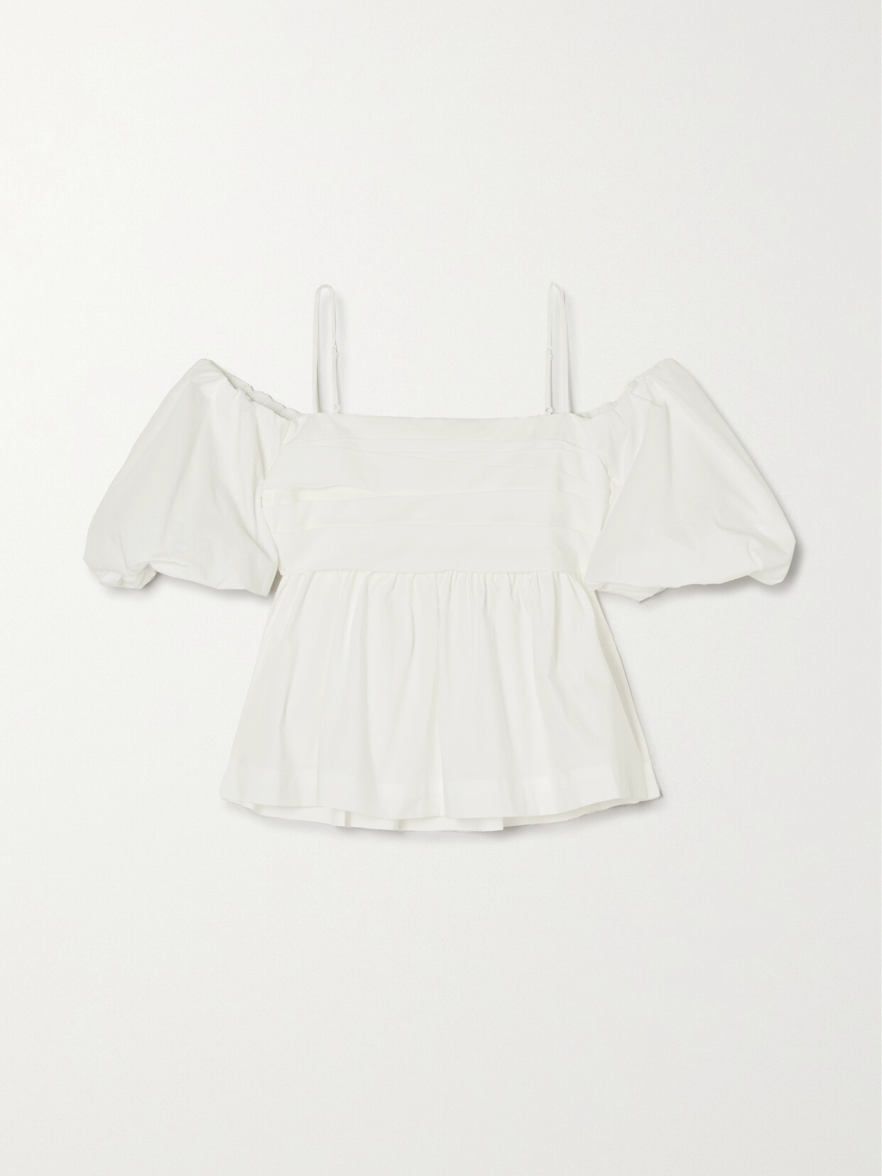 SIMKHAI Tala Cold-shoulder Gathered Ruffled Cotton-blend Poplin Top - White
