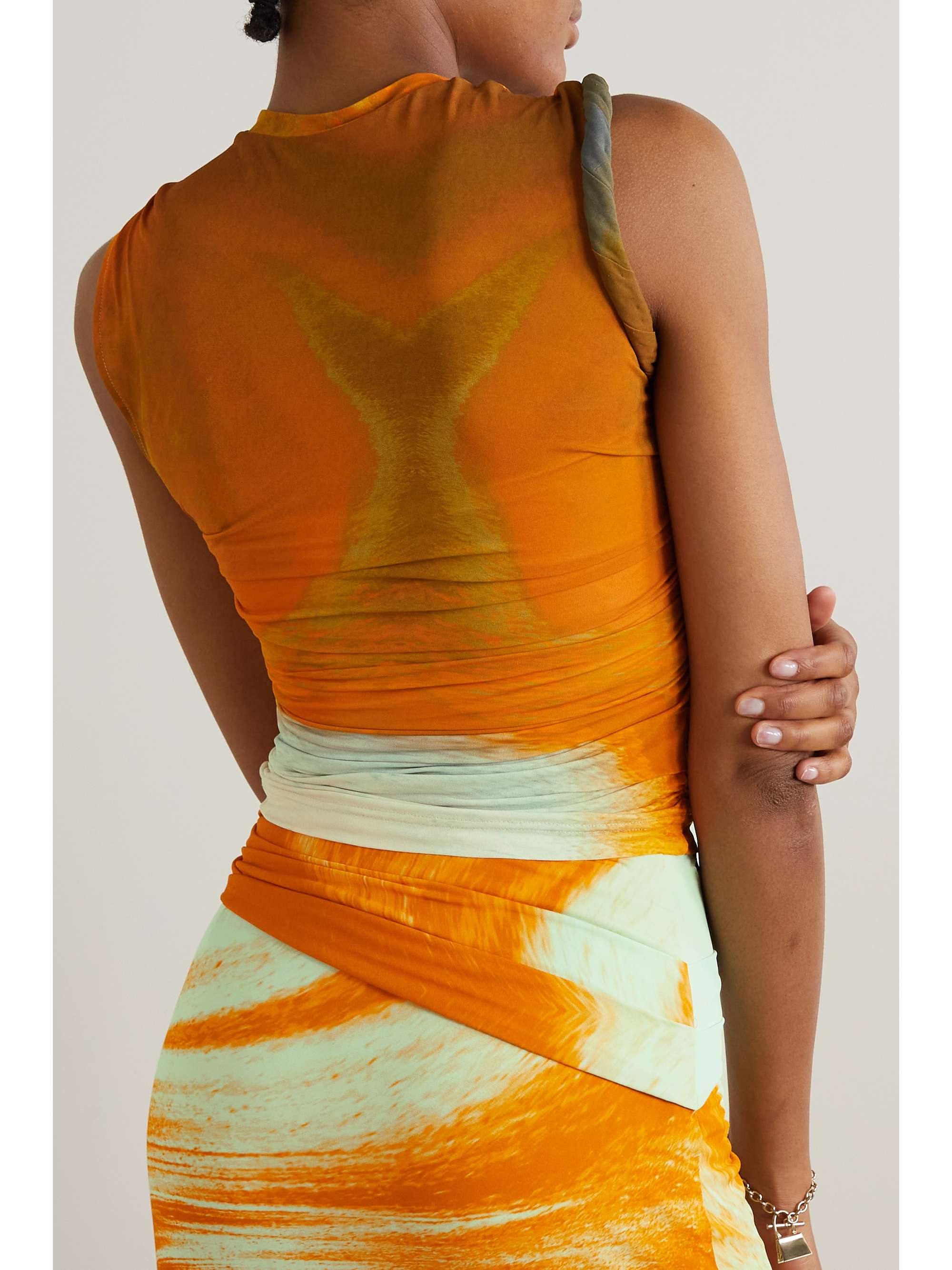 SIMKHAI Terra asymmetric draped printed jersey top NETAPORTER