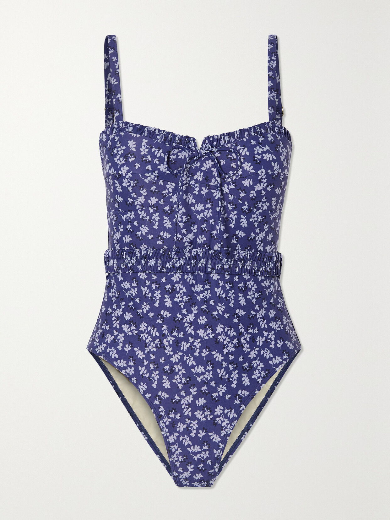 Peony - + Net Sustain Vacation Ruched Floral-print Stretch-econyl Swimsuit - Blue