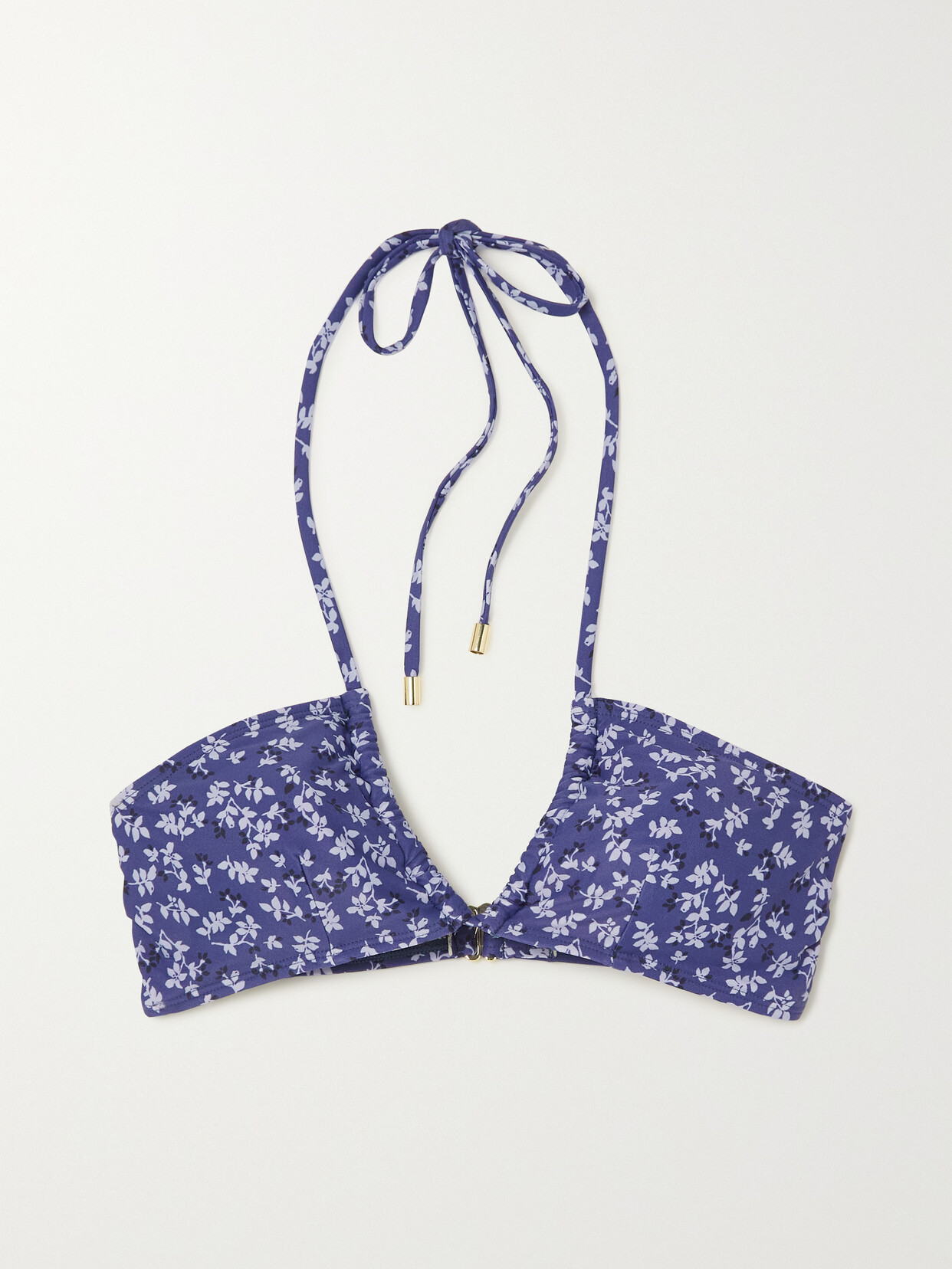 Peony + Net Sustain Ruched Floral-print Stretch-econyl Halterneck Bikini Top - Blue
