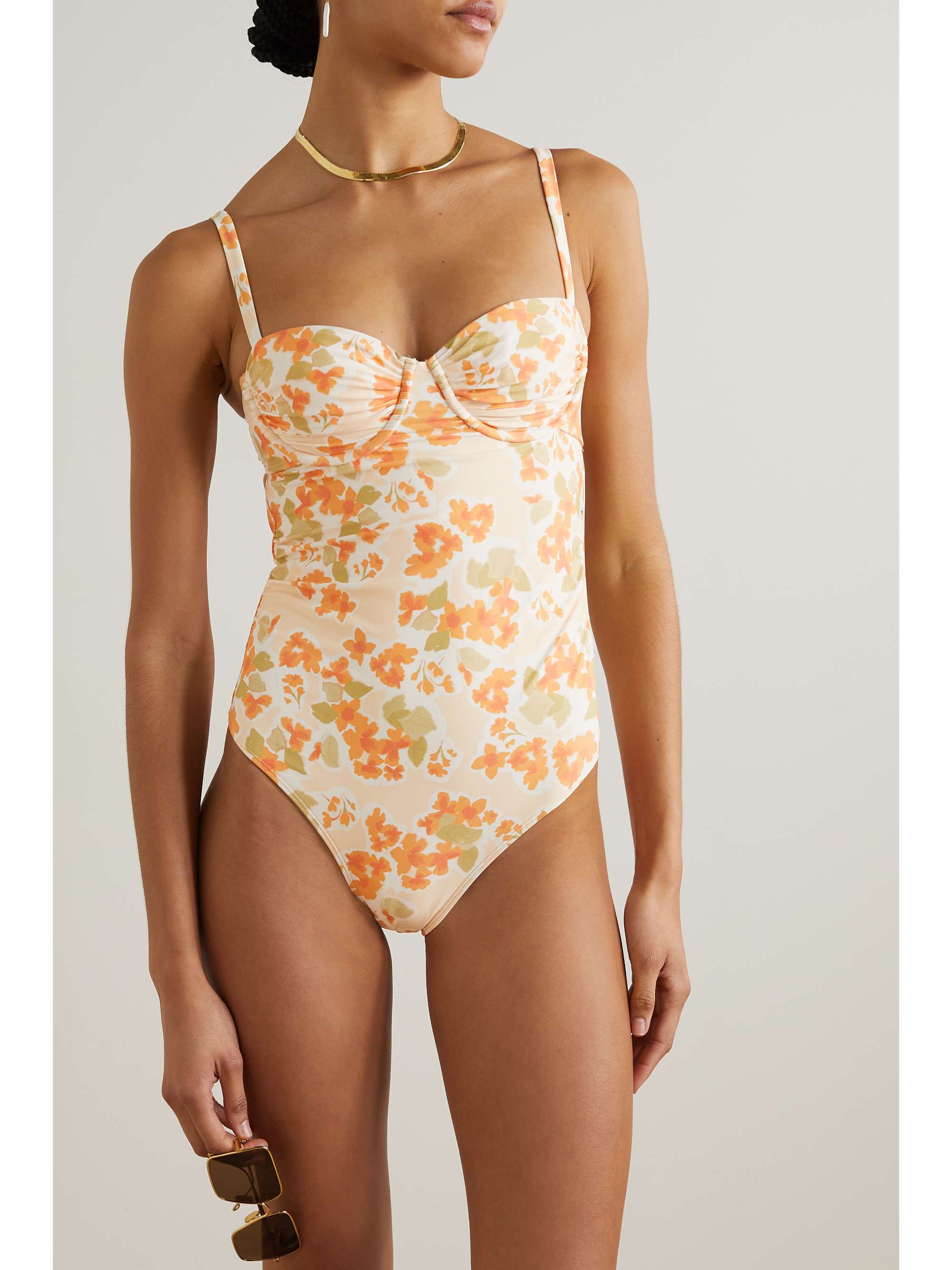 NET SUSTAIN ruched floral print underwired stretch ECONYL swimsuit