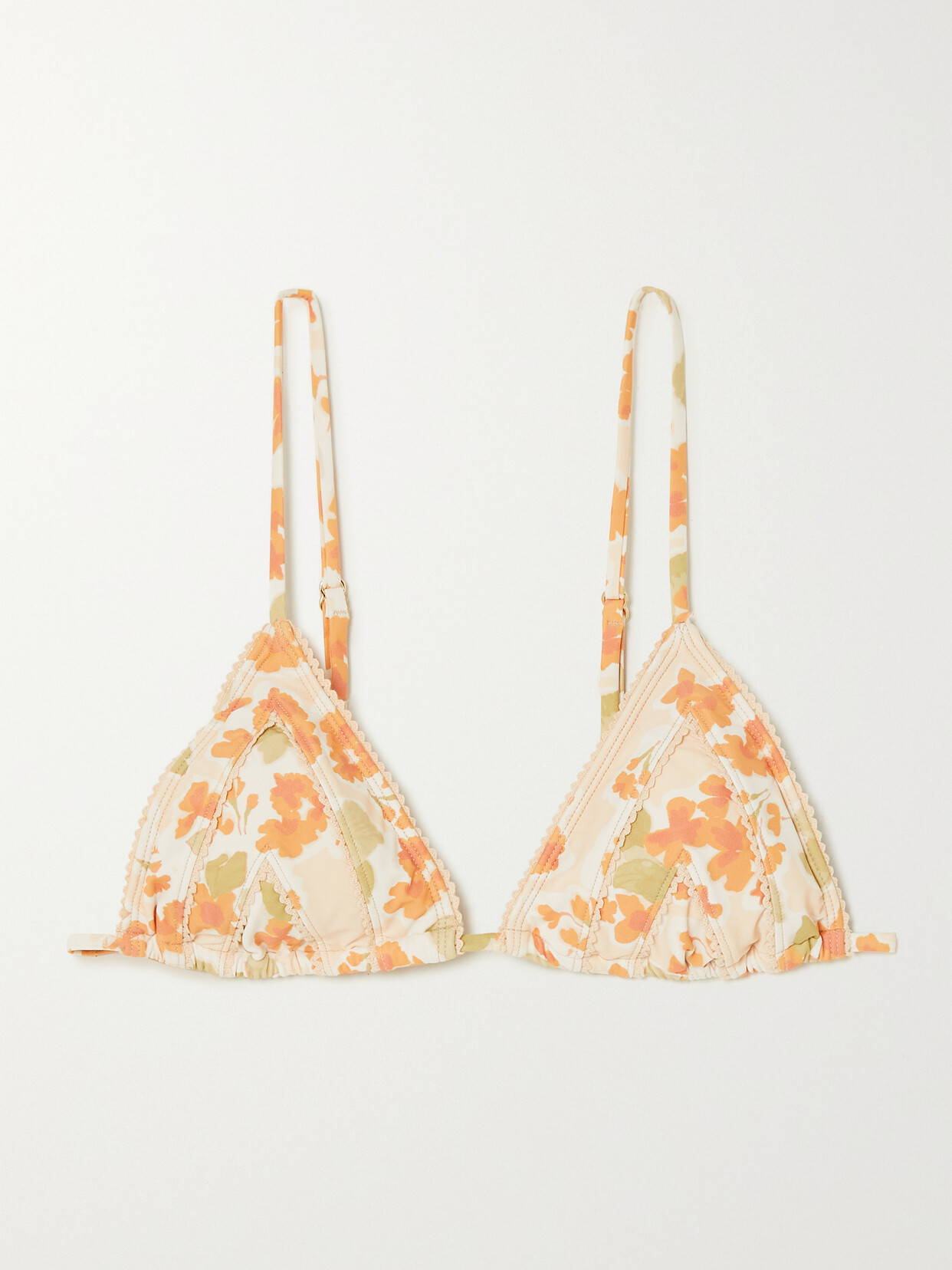 Peony - + Net Sustain Scalloped Floral-print Stretch-econyl Triangle Bikini Top - Orange