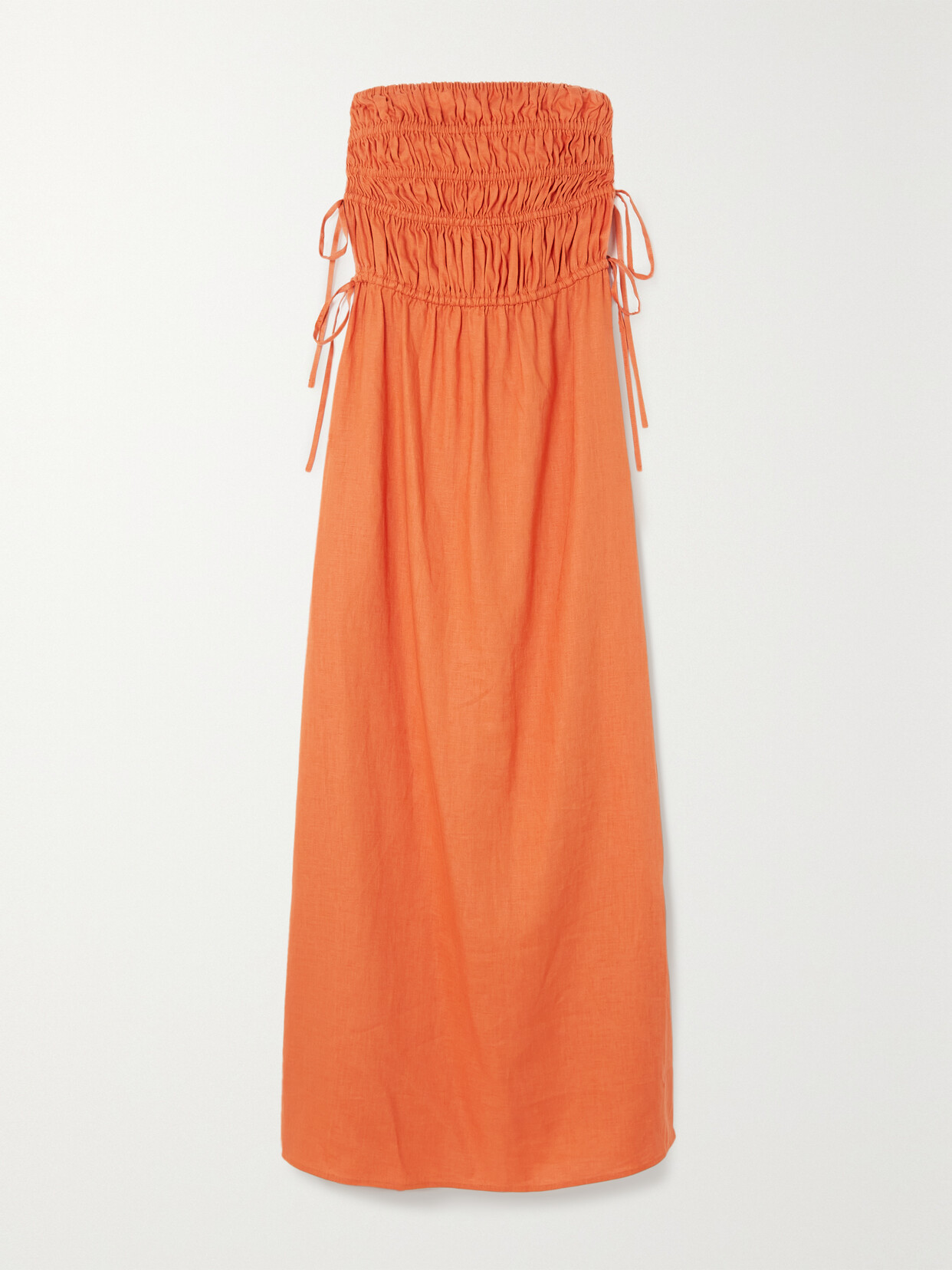 Peony - + Net Sustain Strapless Shirred Linen Midi Dress - Orange