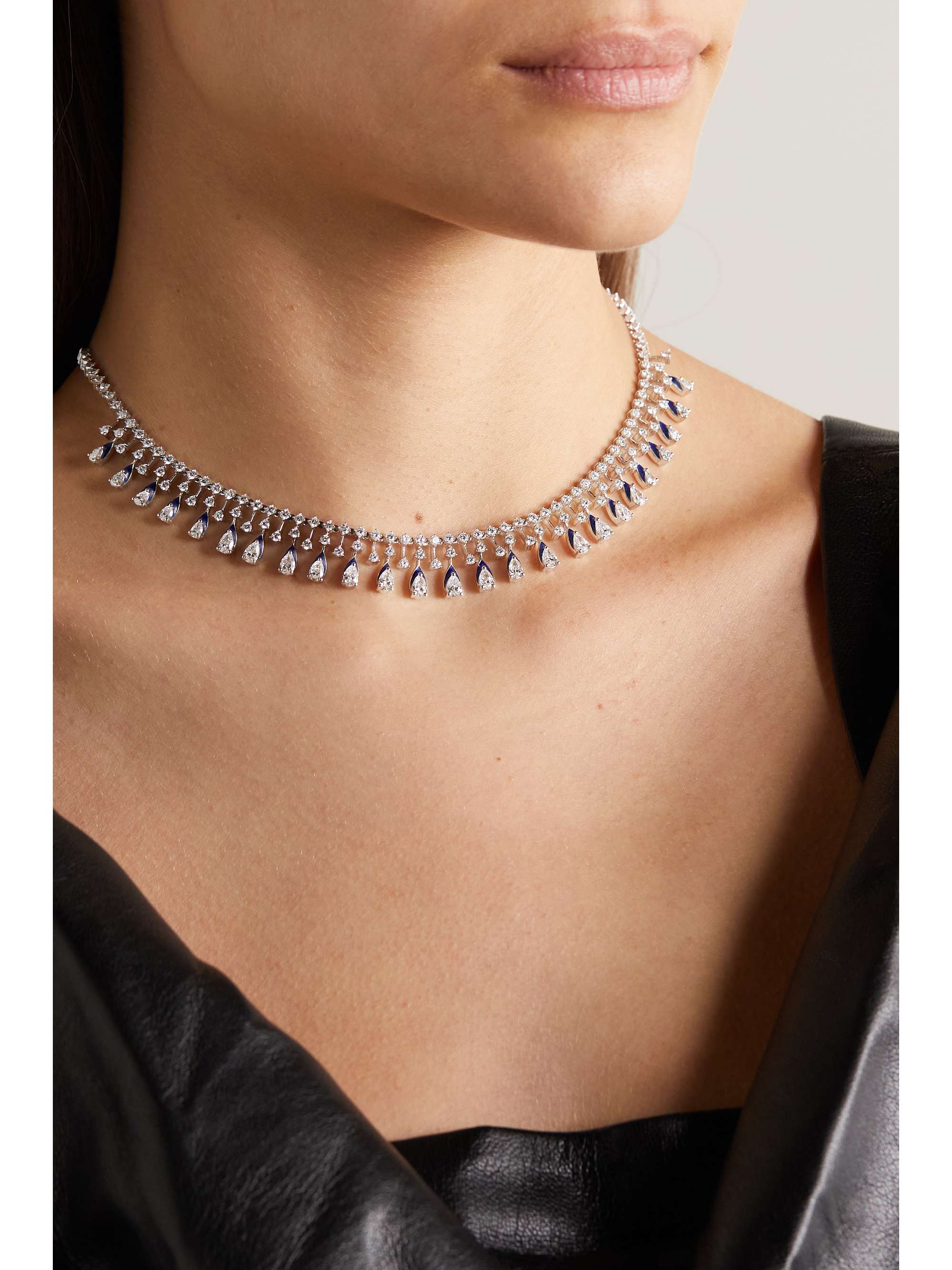 KAMYEN Pear 18-karat white gold, diamond and enamel choker