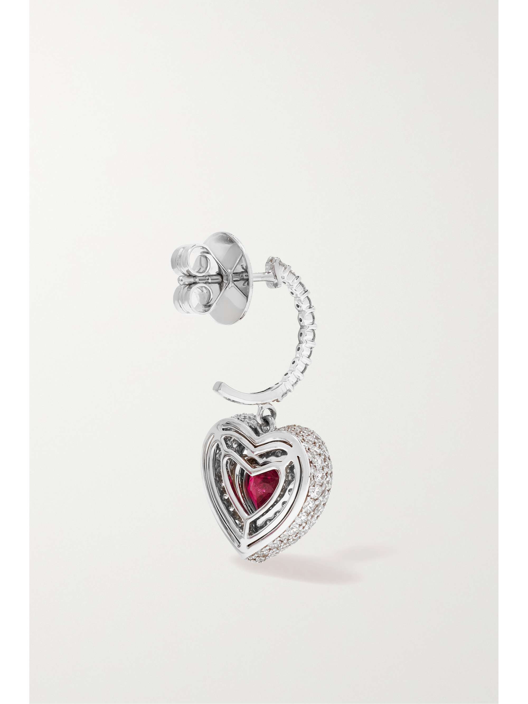 KAMYEN Manaal Heart 18-karat white gold, enamel, ruby and diamond earrings
