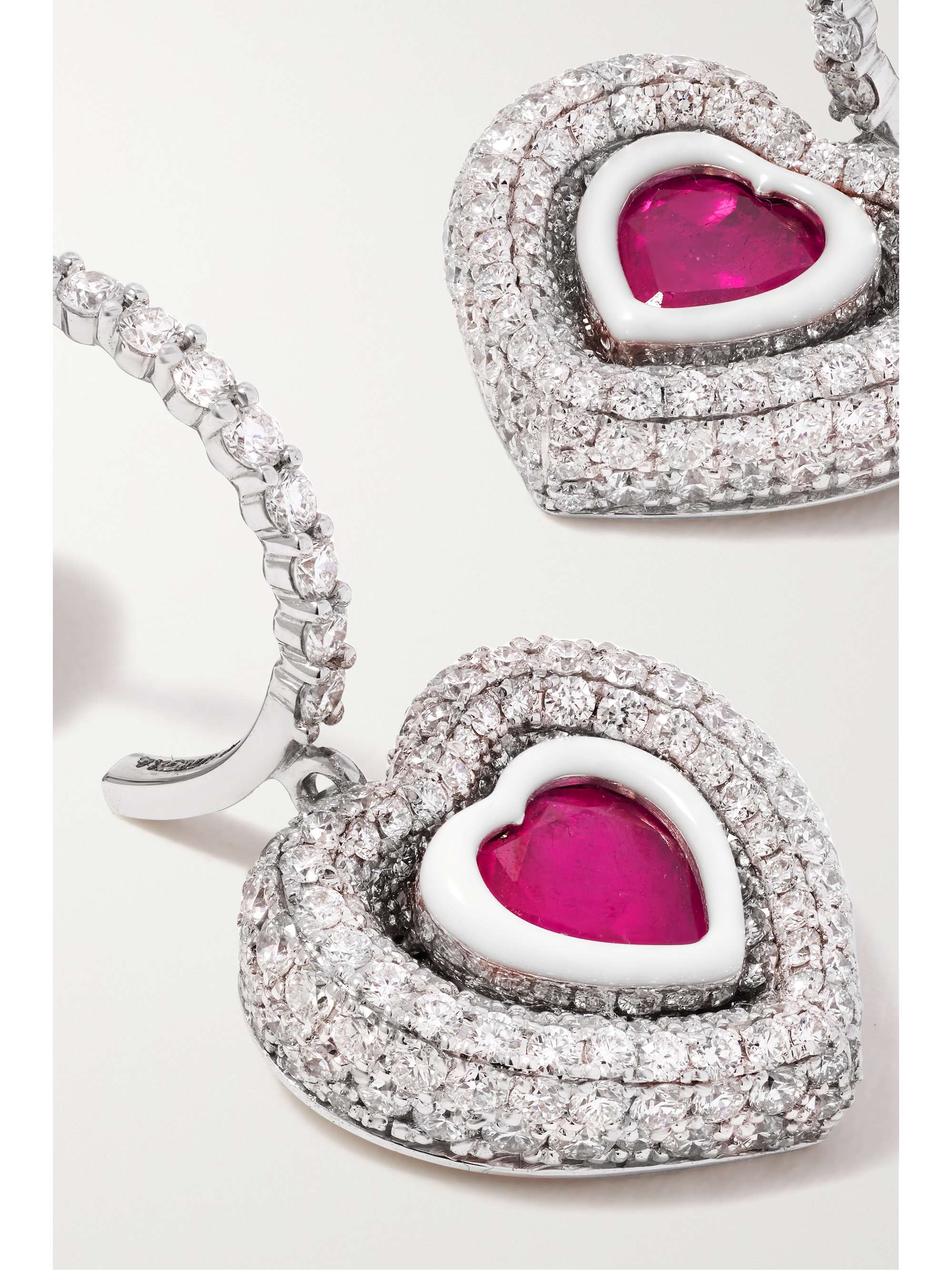 KAMYEN Manaal Heart 18-karat white gold, enamel, ruby and diamond earrings