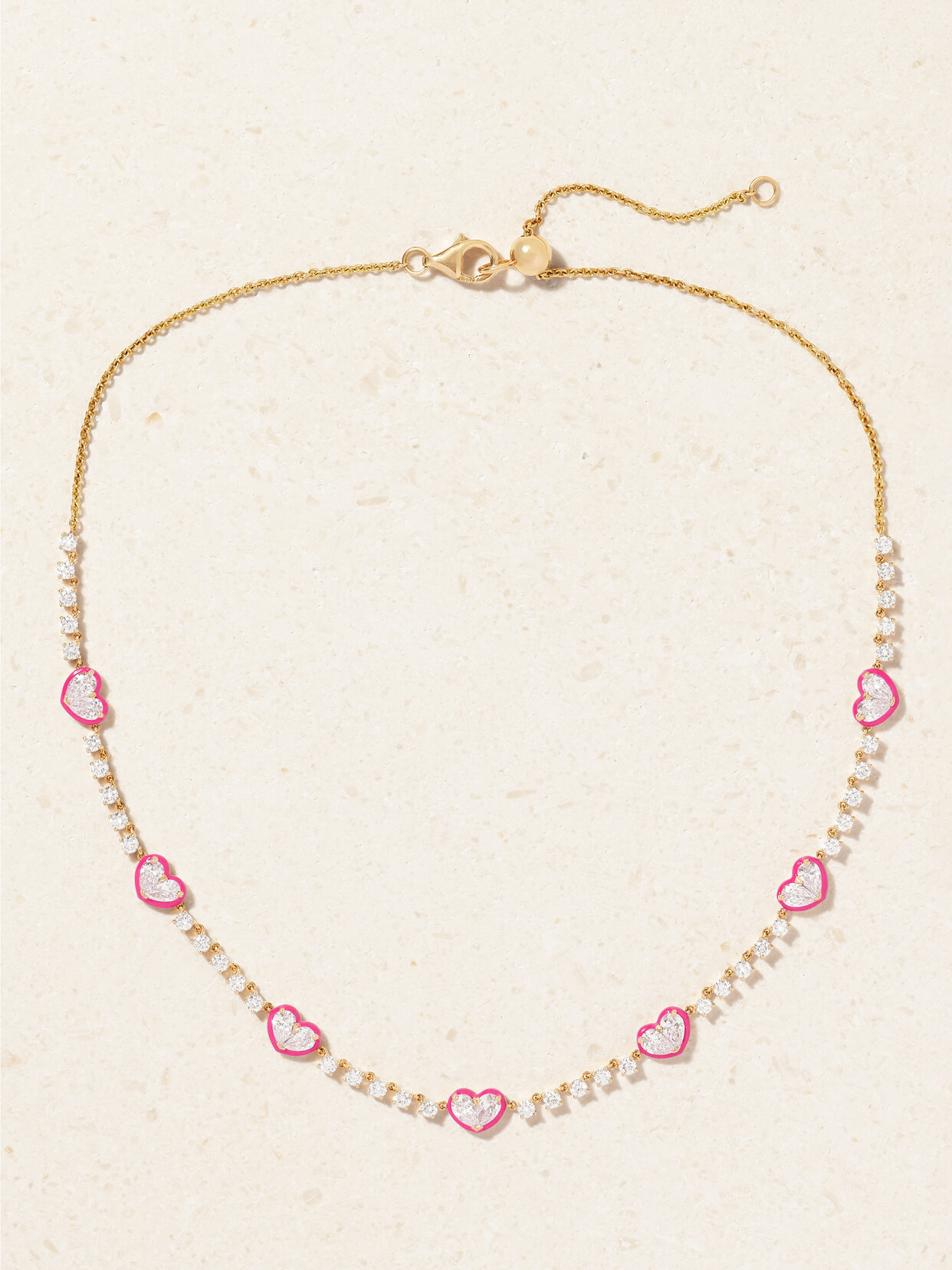 Kamyen Twin Heart 18-karat Rose Gold, Diamond And Enamel Necklace