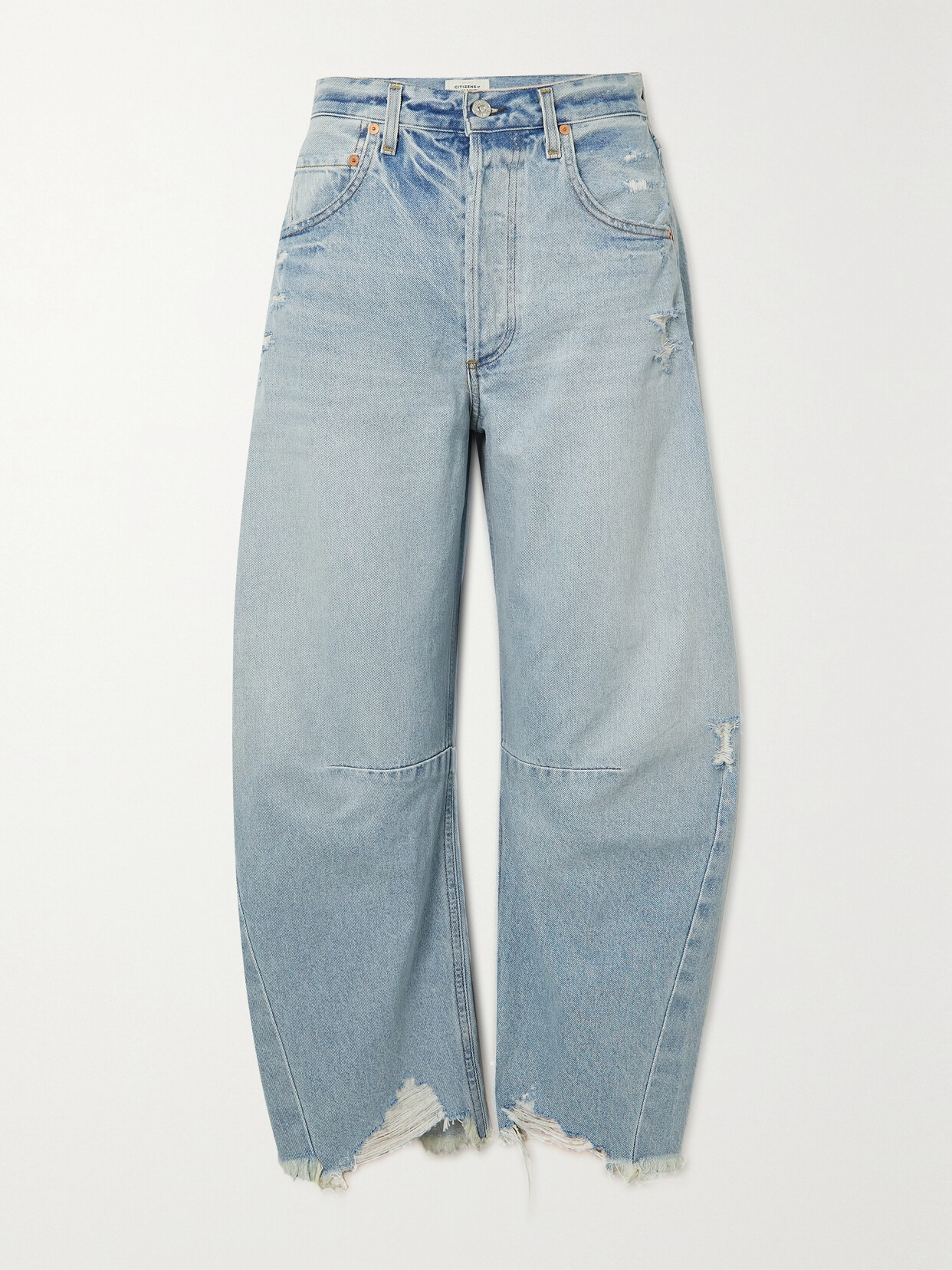 Shop Citizens Of Humanity Horseshoe Distressed High-rise Tapered Jeans In Blue