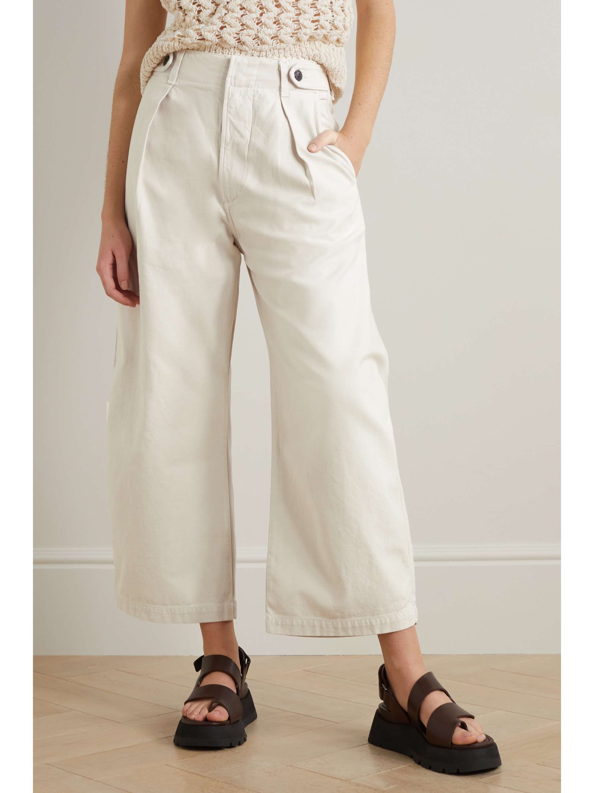 CITIZENS OF HUMANITY Payton cropped pleated cotton-twill boyfriend ...