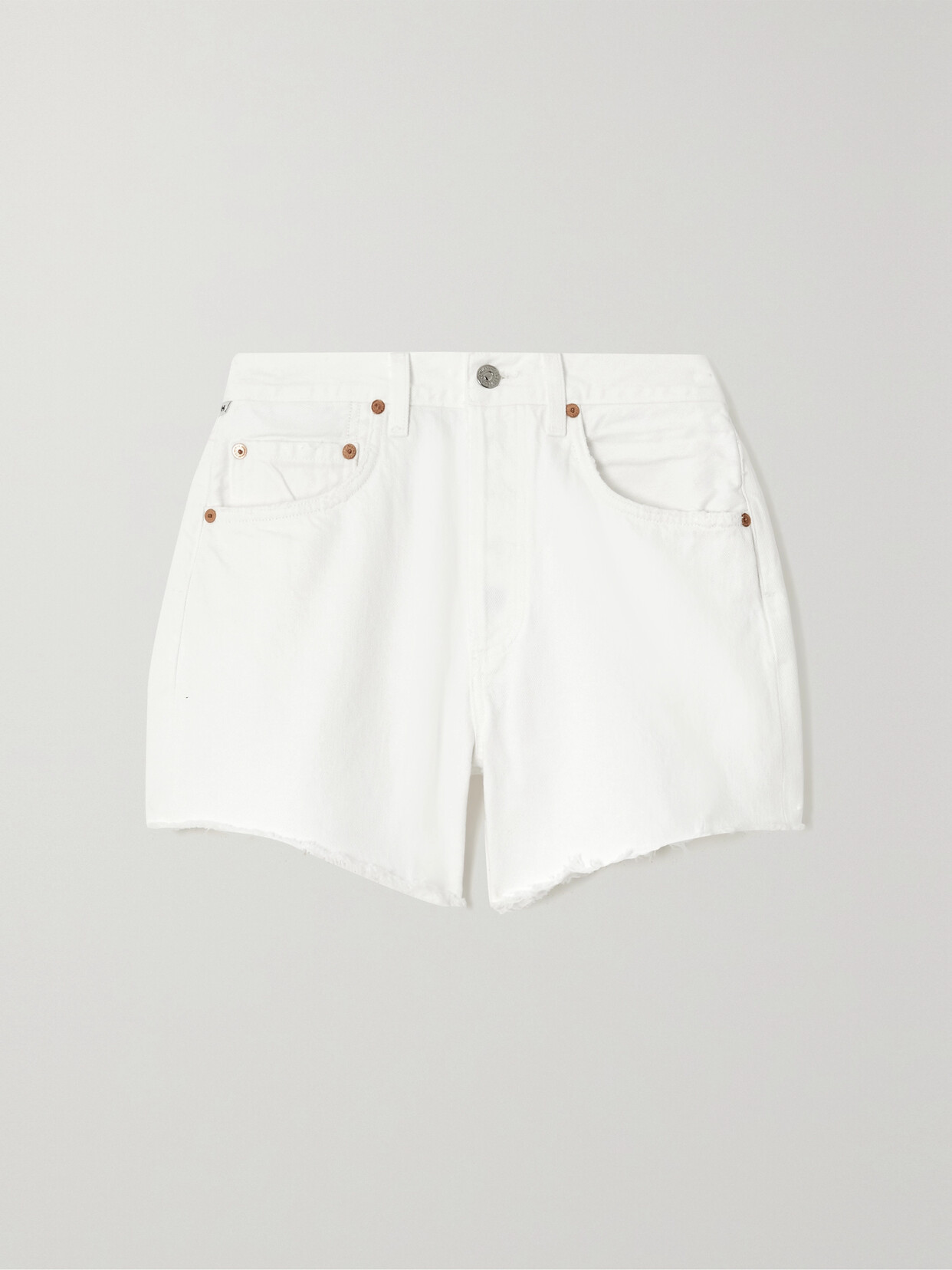 Shop Citizens Of Humanity + Net Sustain Annabelle Frayed Organic Denim Shorts In White