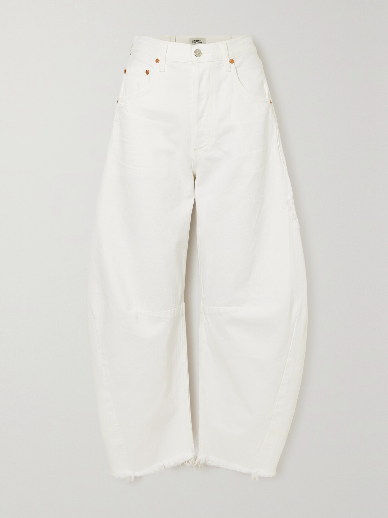 Shop Citizens Of Humanity Horseshoe Frayed High-rise Wide-leg Jeans In White