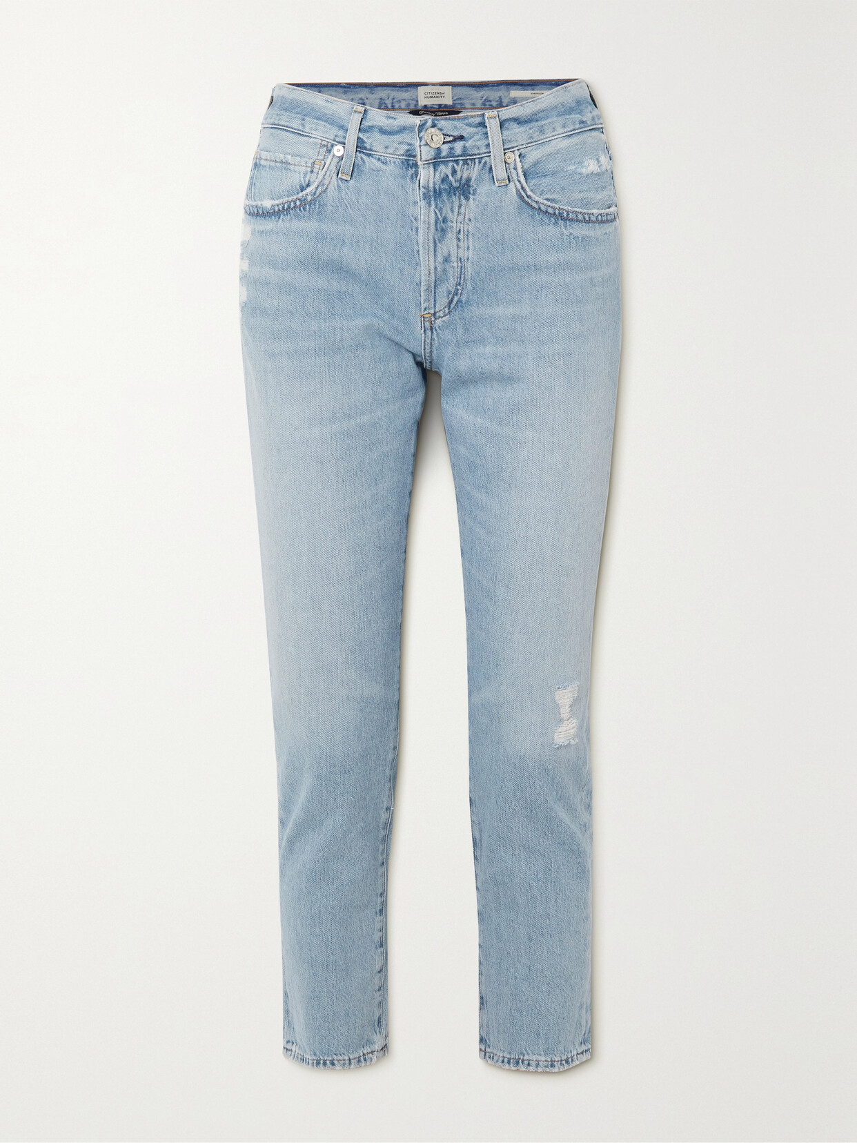 Citizens Of Humanity Emerson Cropped Distressed Slim Boyfriend Jeans In Blue