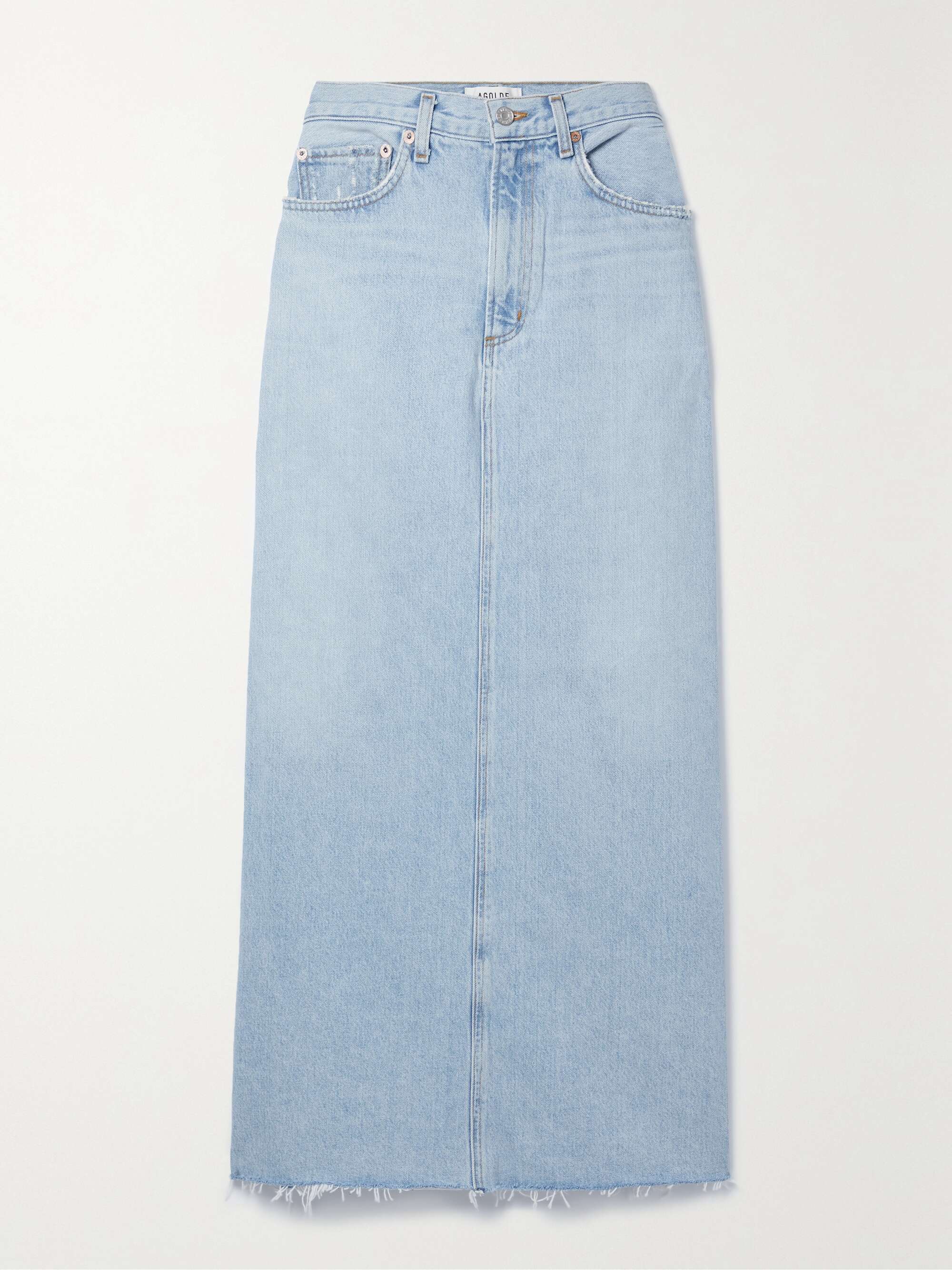 AGOLDE + NET SUSTAIN Hilla frayed organic denim maxi skirt | NET-A-PORTER