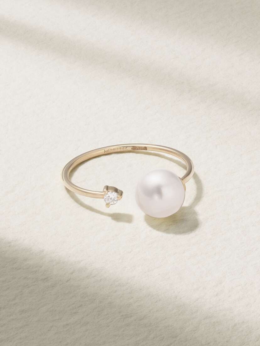 Mizuki Sea Of Beauty Essentials 14-karat Gold, Diamond And Pearl Ring