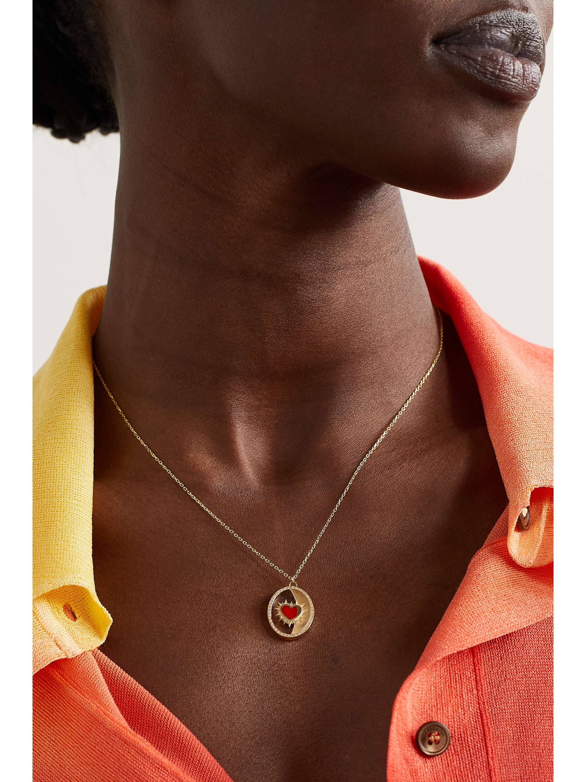 L'ATELIER NAWBAR Heart on Biladi 18-karat gold, enamel and diamond necklace