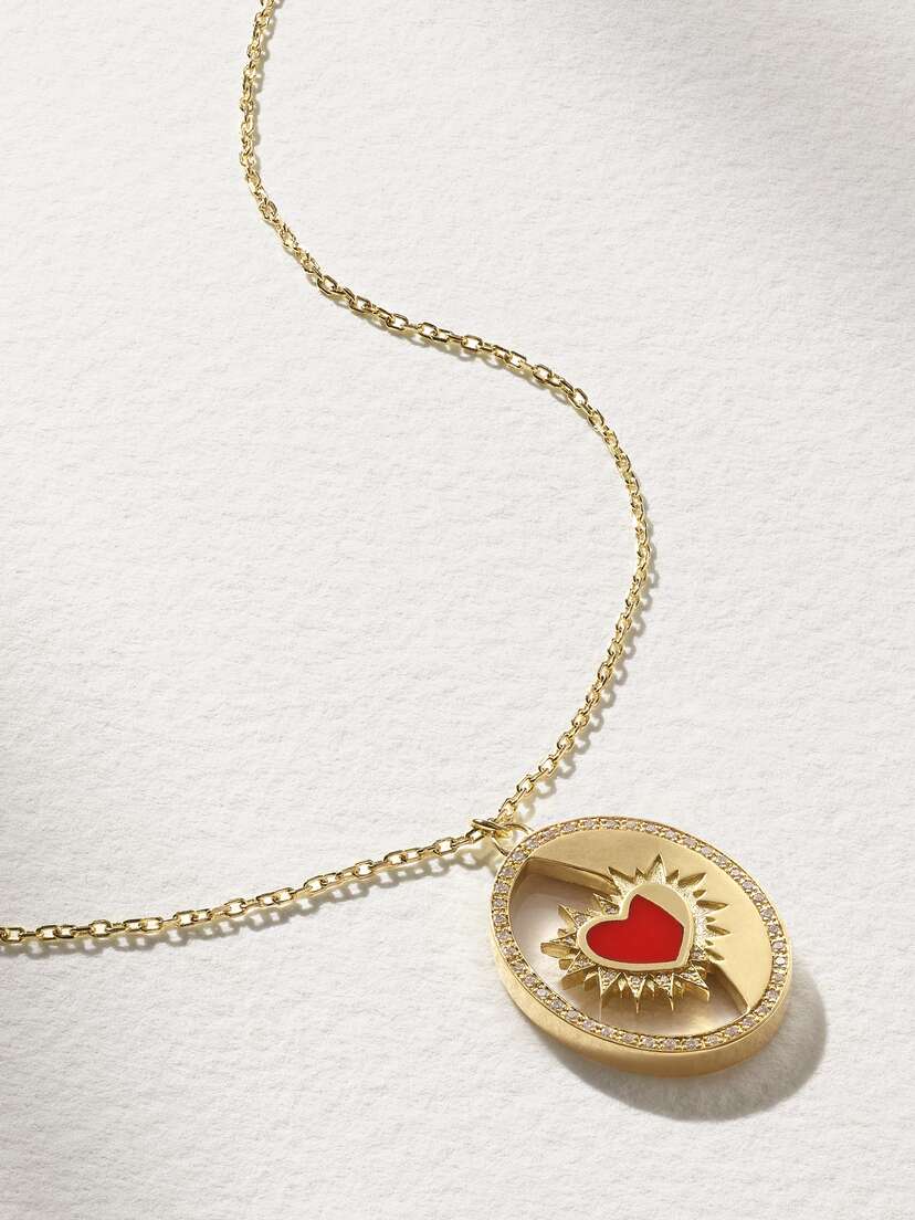 L’Atelier Nawbar Heart On Biladi 18-karat Gold, Enamel And Diamond Necklace