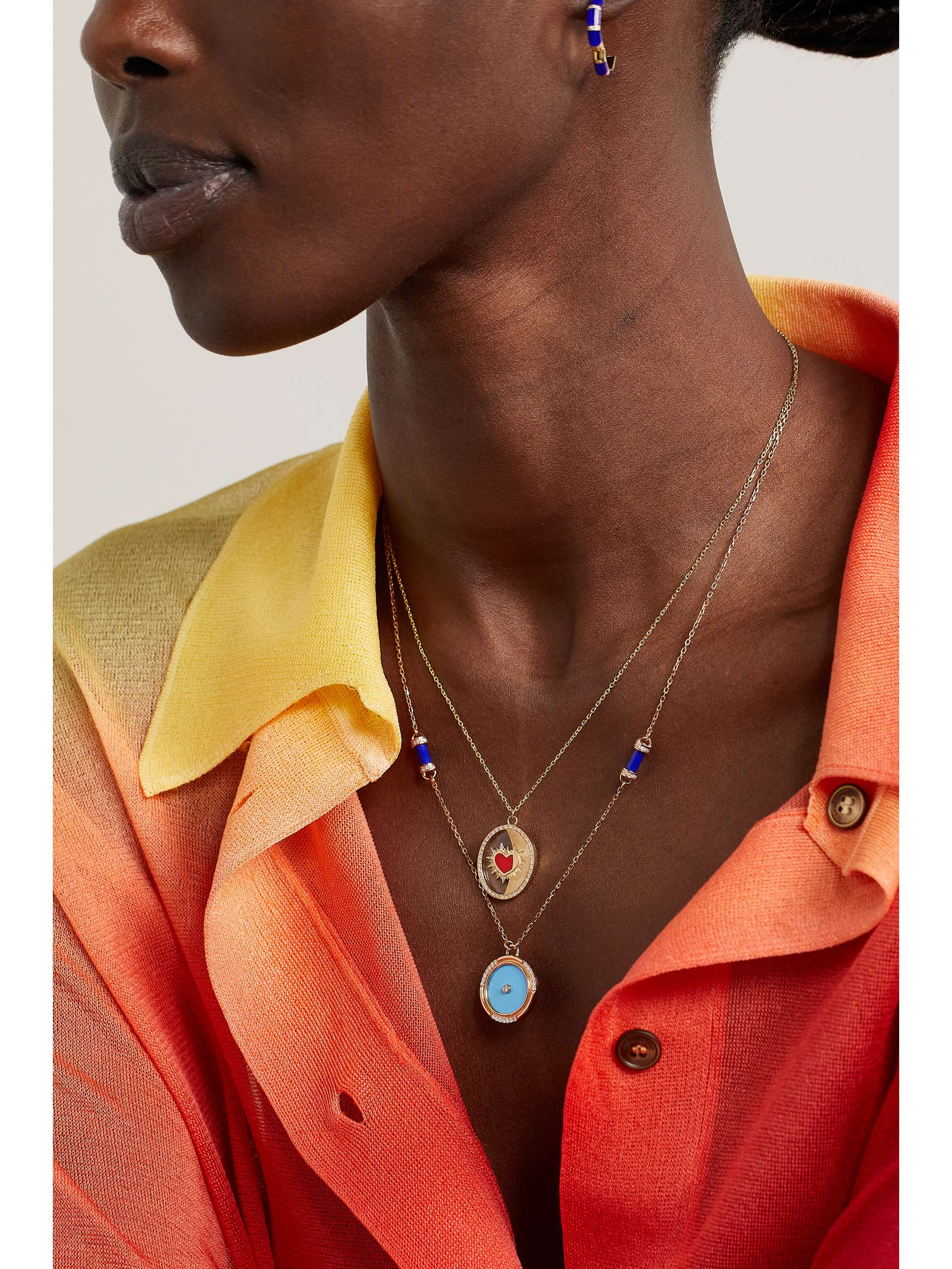 L'ATELIER NAWBAR Heart on Biladi 18-karat gold, enamel and diamond necklace