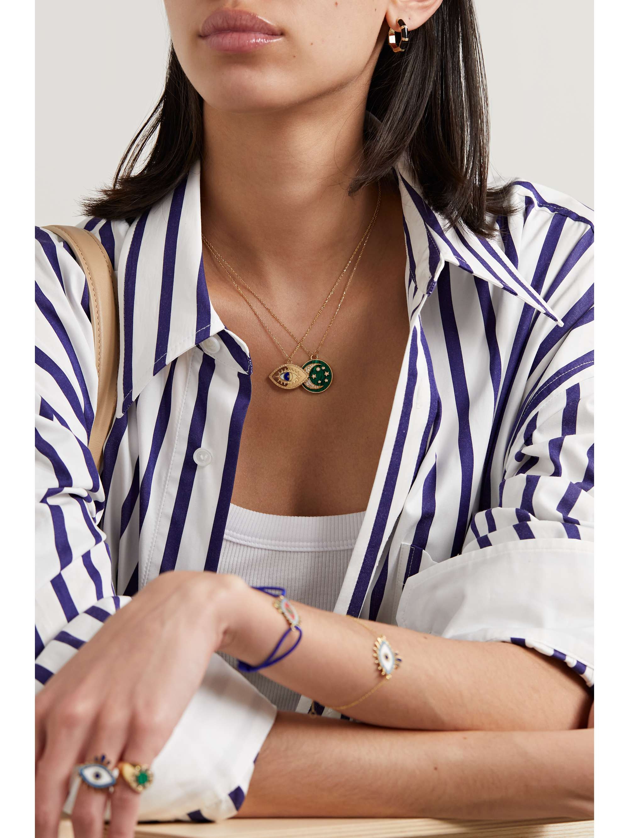 L'ATELIER NAWBAR Mini Moonlight 18-karat gold, malachite and diamond necklace