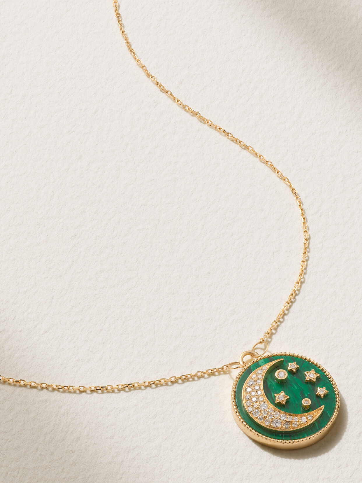 L'atelier Nawbar Mini Moonlight 18-karat Gold, Malachite And Diamond Necklace