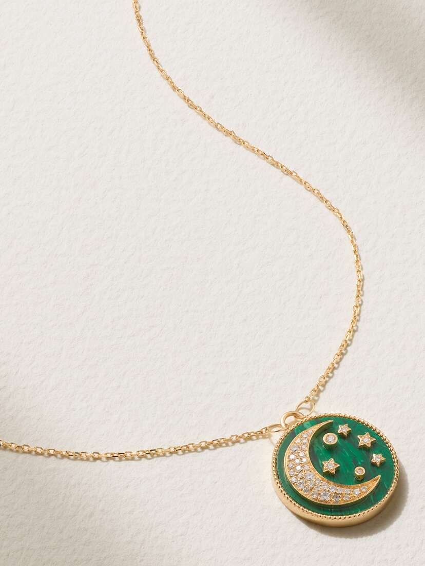 L’Atelier Nawbar Mini Moonlight 18-karat Gold, Malachite And Diamond Necklace