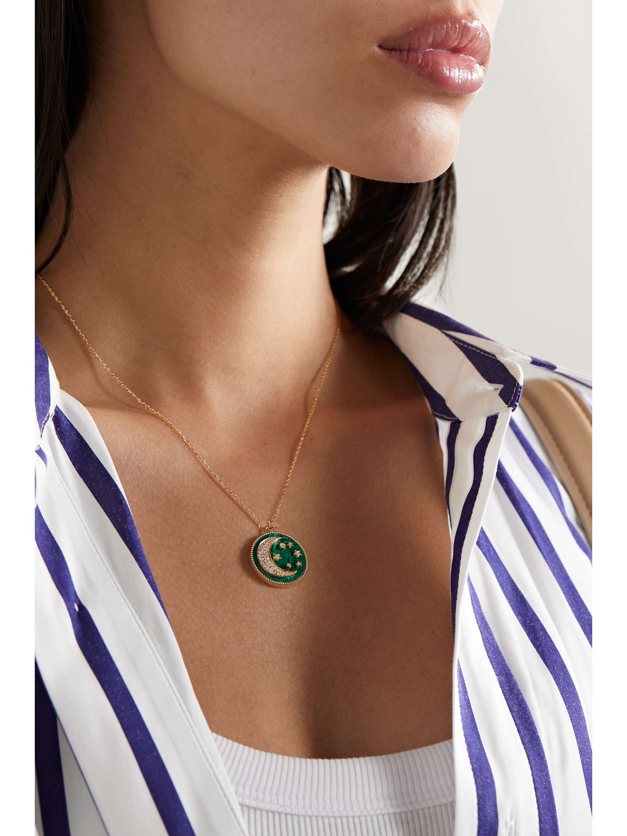 L'ATELIER NAWBAR Mini Moonlight 18-karat gold, malachite and diamond necklace