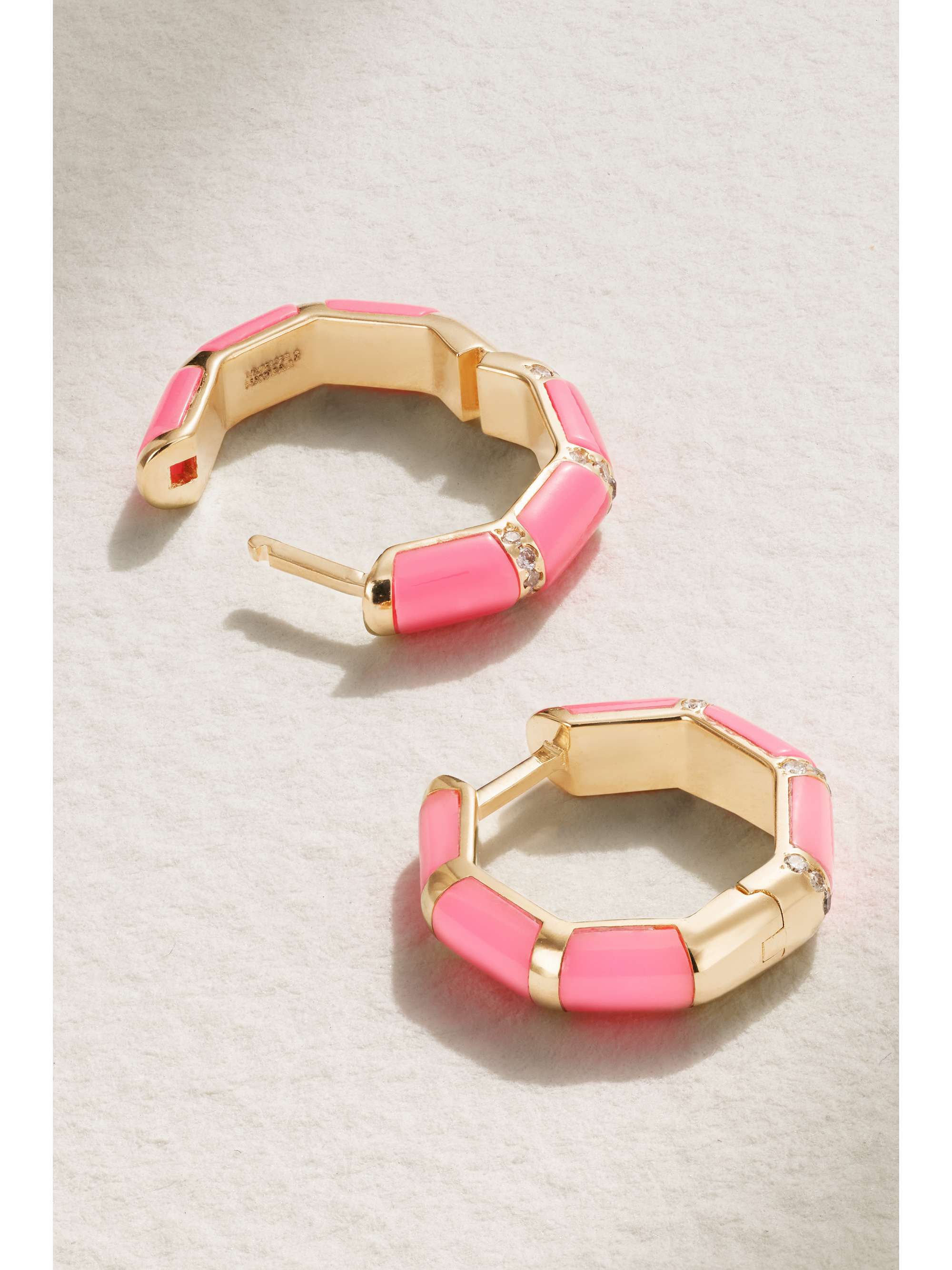 L'ATELIER NAWBAR Bamboo 18-karat gold, enamel and diamond hoop earrings