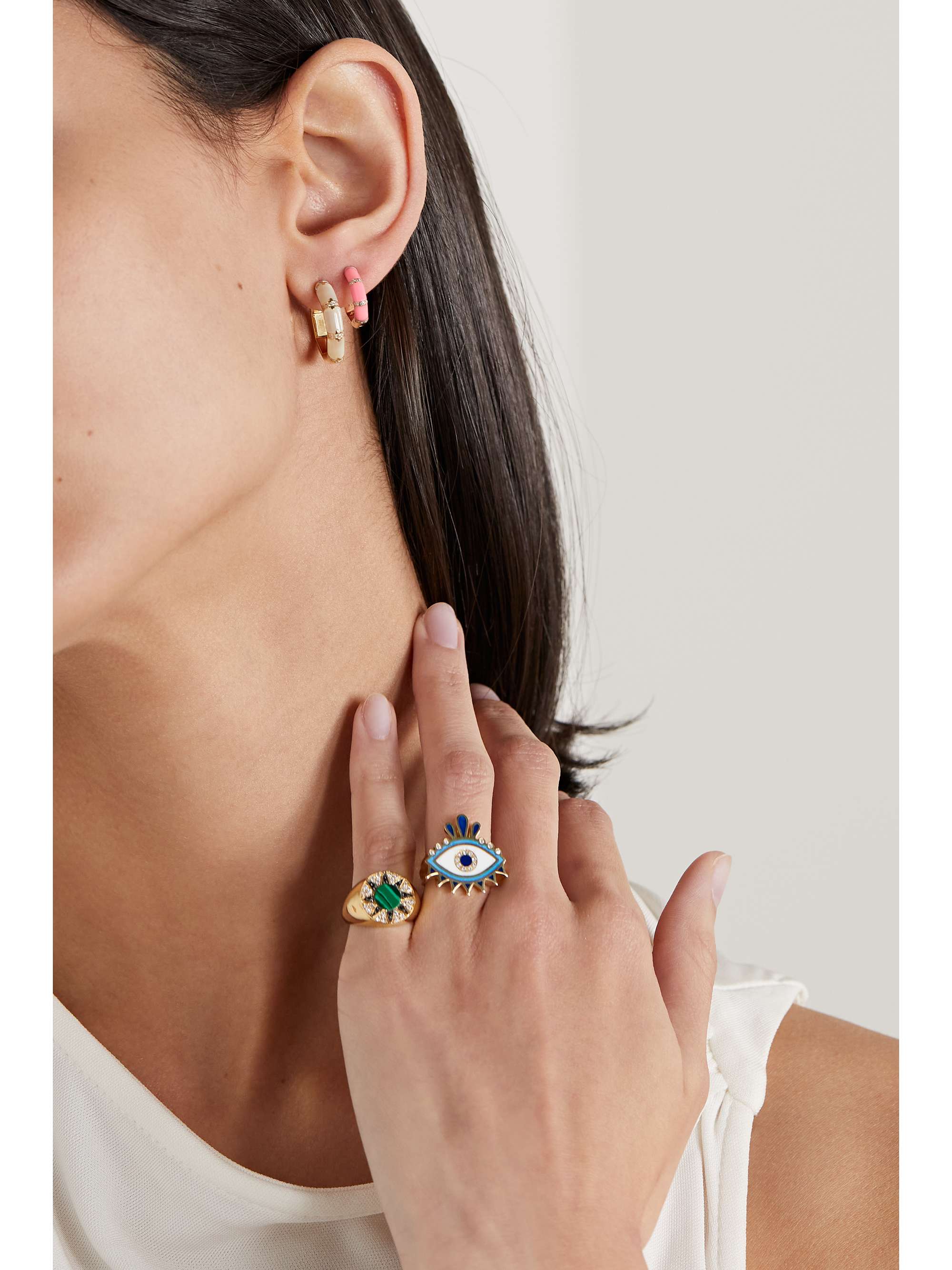 L'ATELIER NAWBAR Bamboo 18-karat gold, enamel and diamond hoop earrings