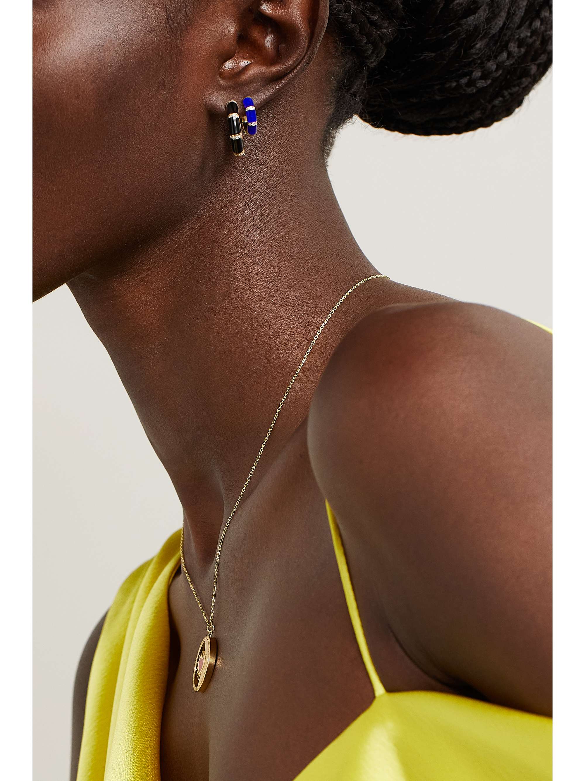 L'ATELIER NAWBAR Bamboo 18-karat gold, onyx and diamond hoop earrings