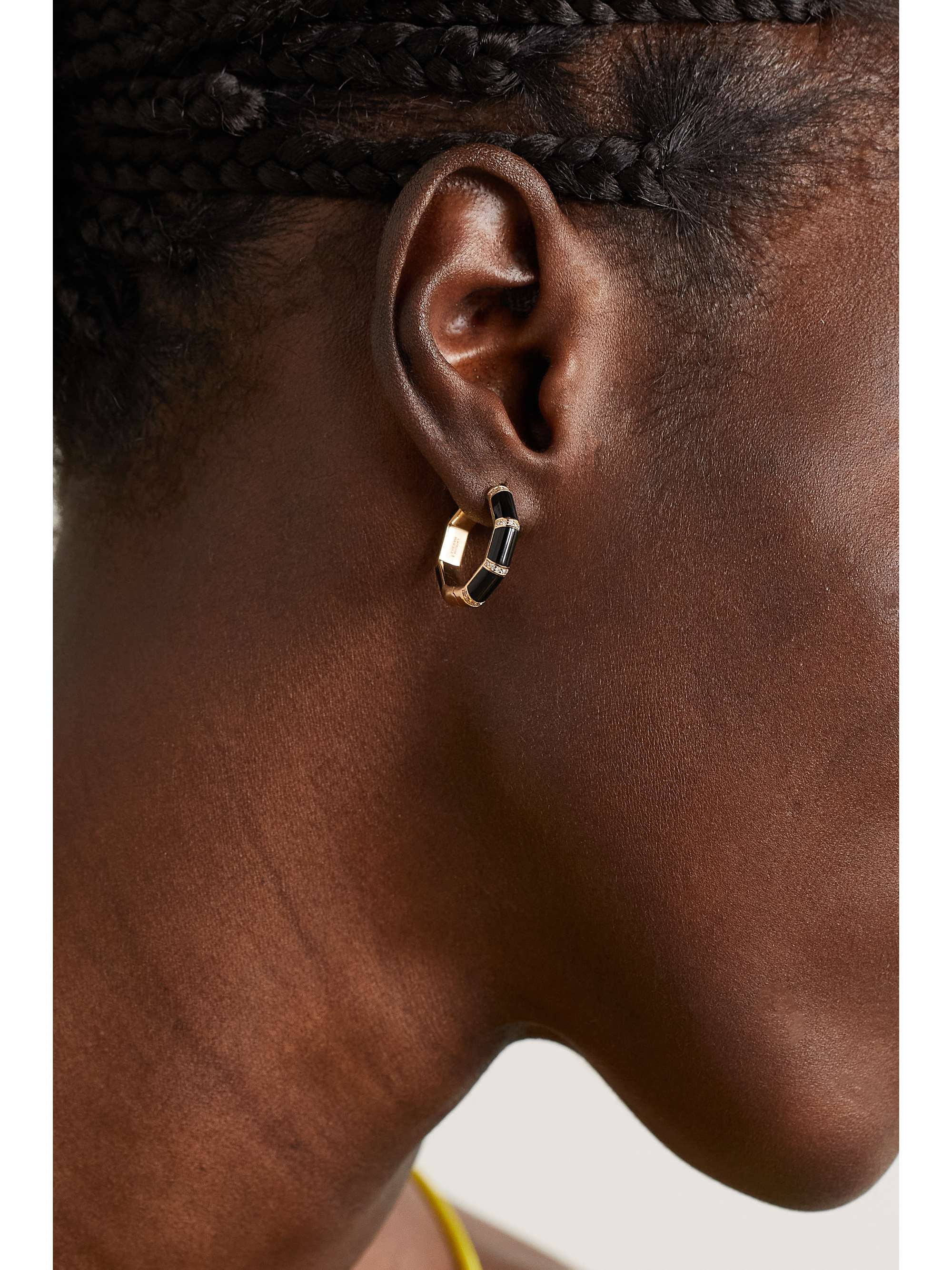 L'ATELIER NAWBAR Bamboo 18-karat gold, onyx and diamond hoop earrings