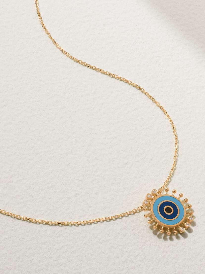 L’Atelier Nawbar Spiky Eye 18-karat Gold, Enamel And Diamond Necklace