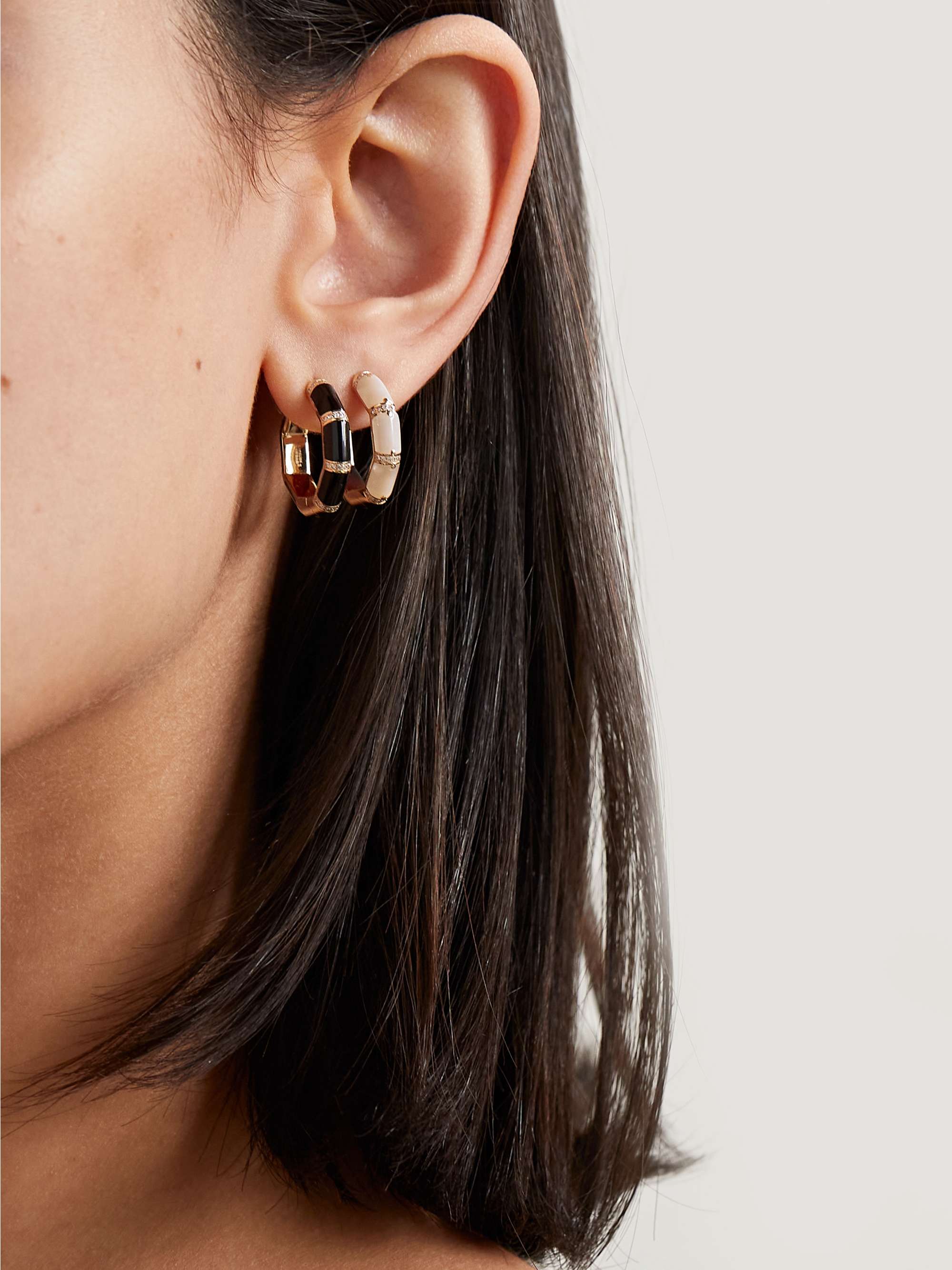 L'ATELIER NAWBAR Bamboo 18-karat gold, mother-of-pearl and diamond hoop earrings