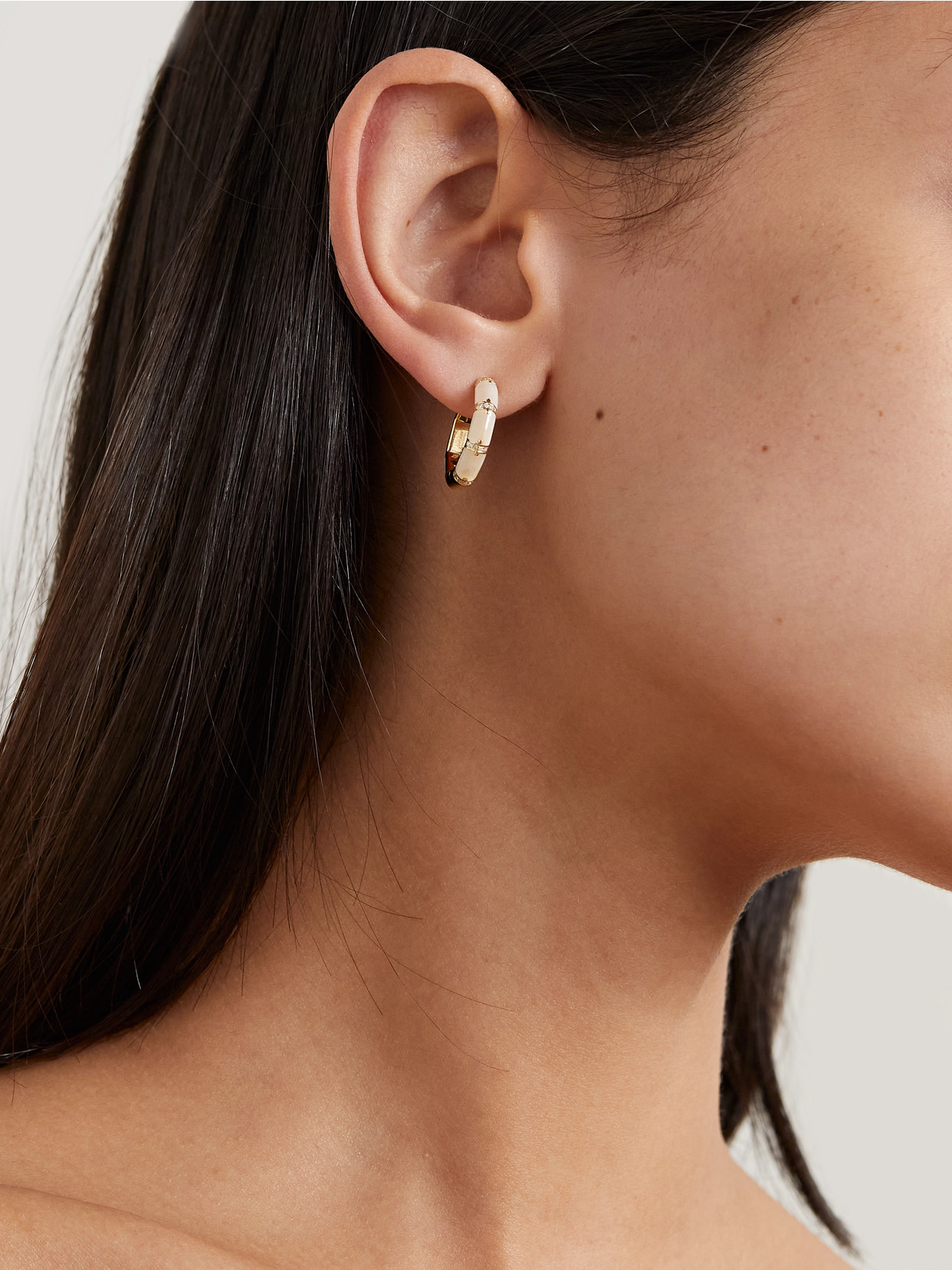 Shop L'atelier Nawbar Bamboo 18-karat Gold, Mother-of-pearl And Diamond Hoop Earrings