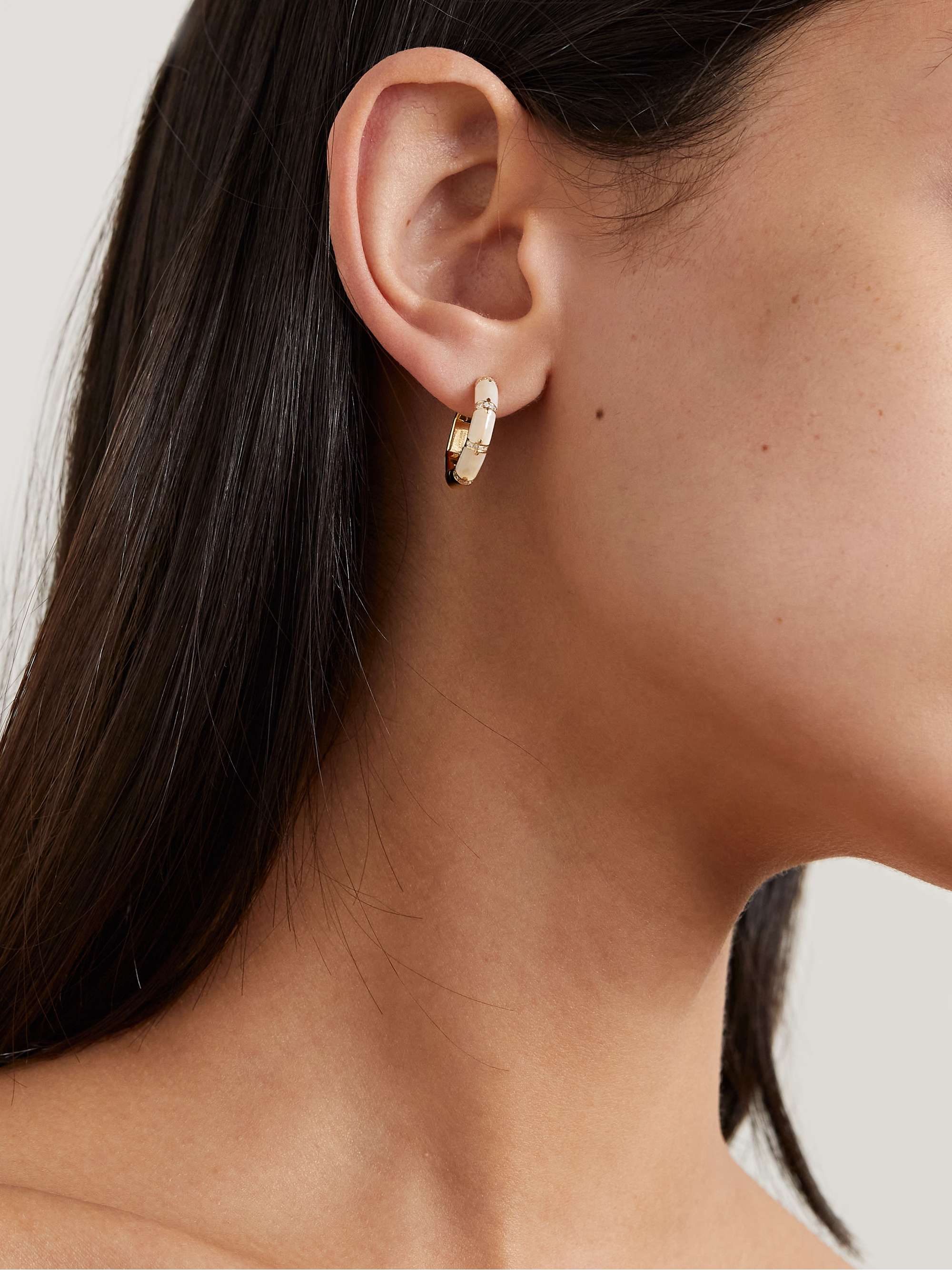 L'ATELIER NAWBAR Bamboo 18-karat gold, mother-of-pearl and diamond hoop earrings