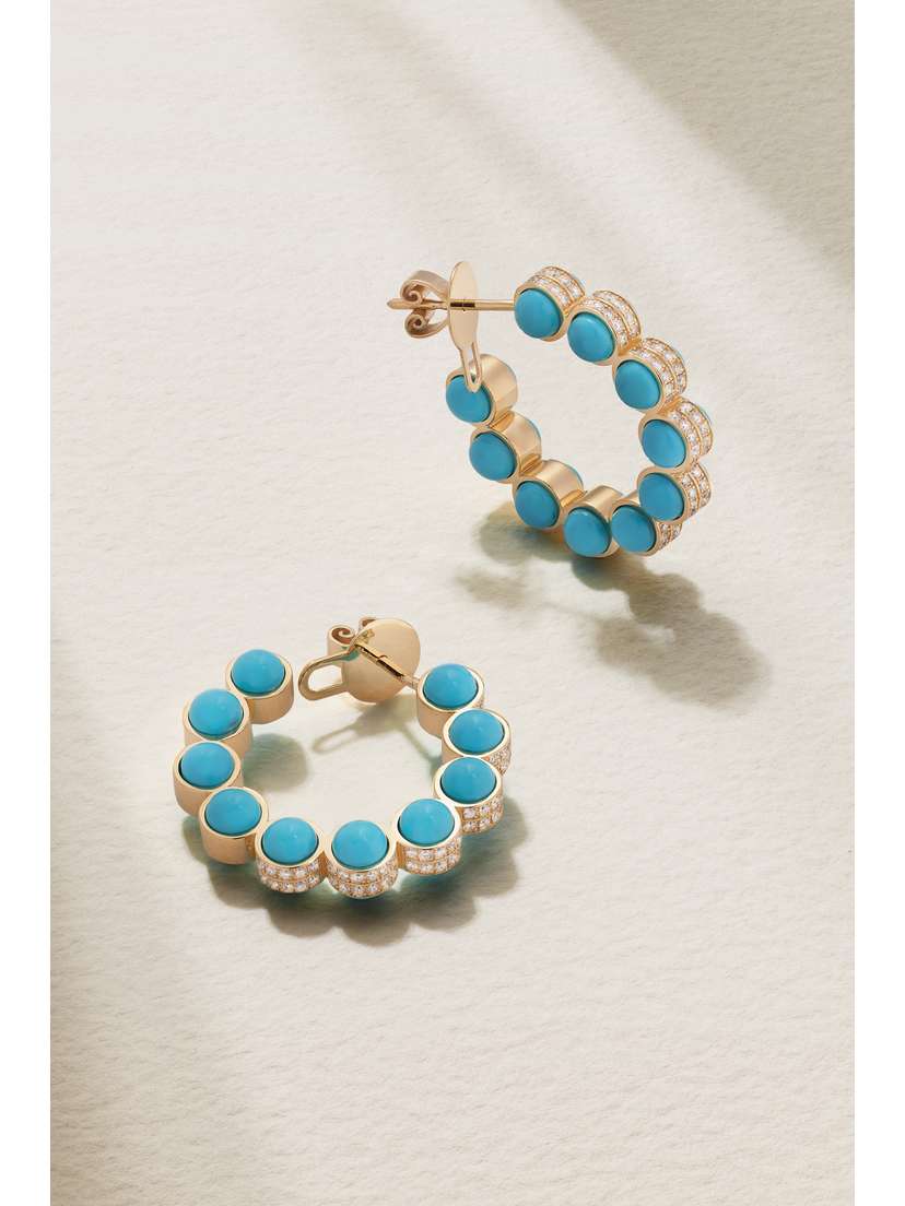 L’Atelier Nawbar The Atom 18-karat Gold, Turquoise And Diamond Hoop Earrings