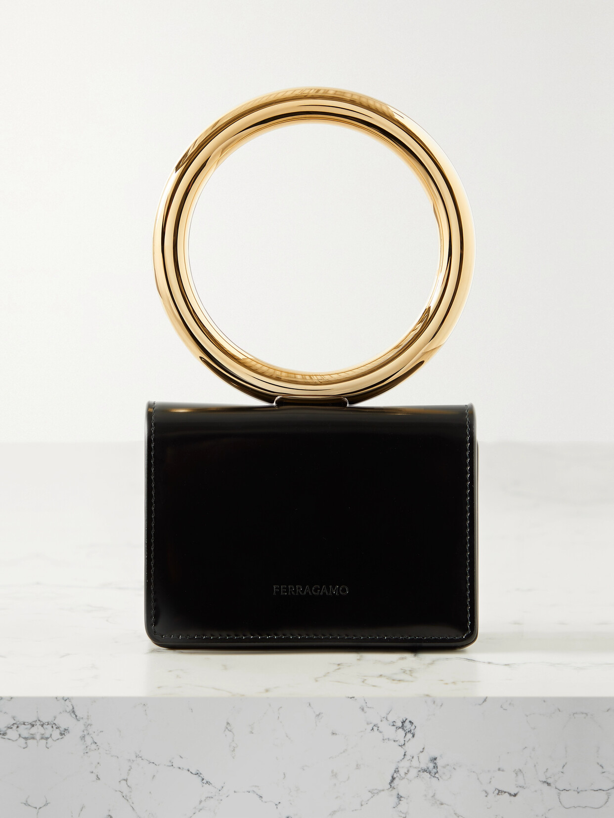 Ferragamo - Mini Glossed-leather Pouch - Black