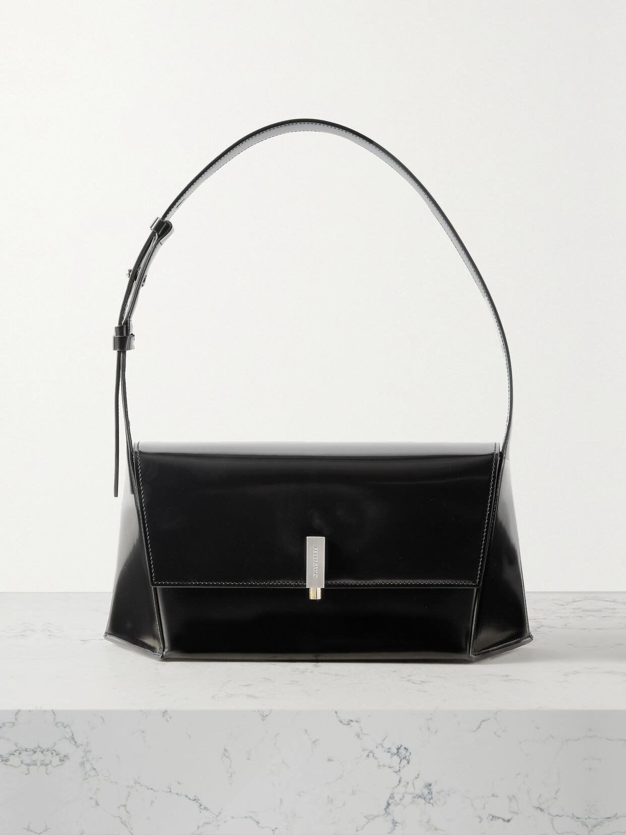 Ferragamo - Prisma Glossed-leather Shoulder Bag - Black