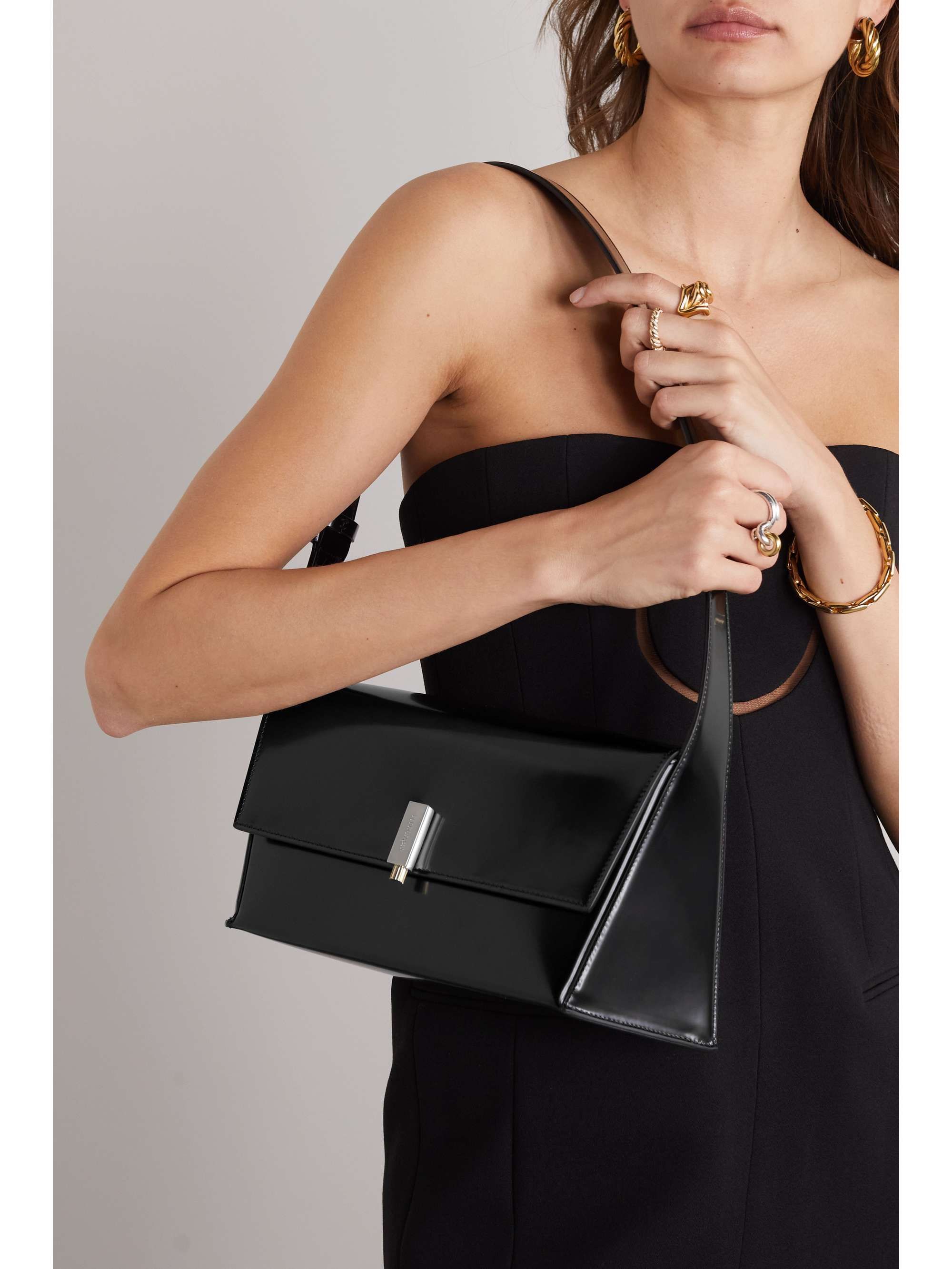 FERRAGAMO Prisma glossed-leather shoulder bag