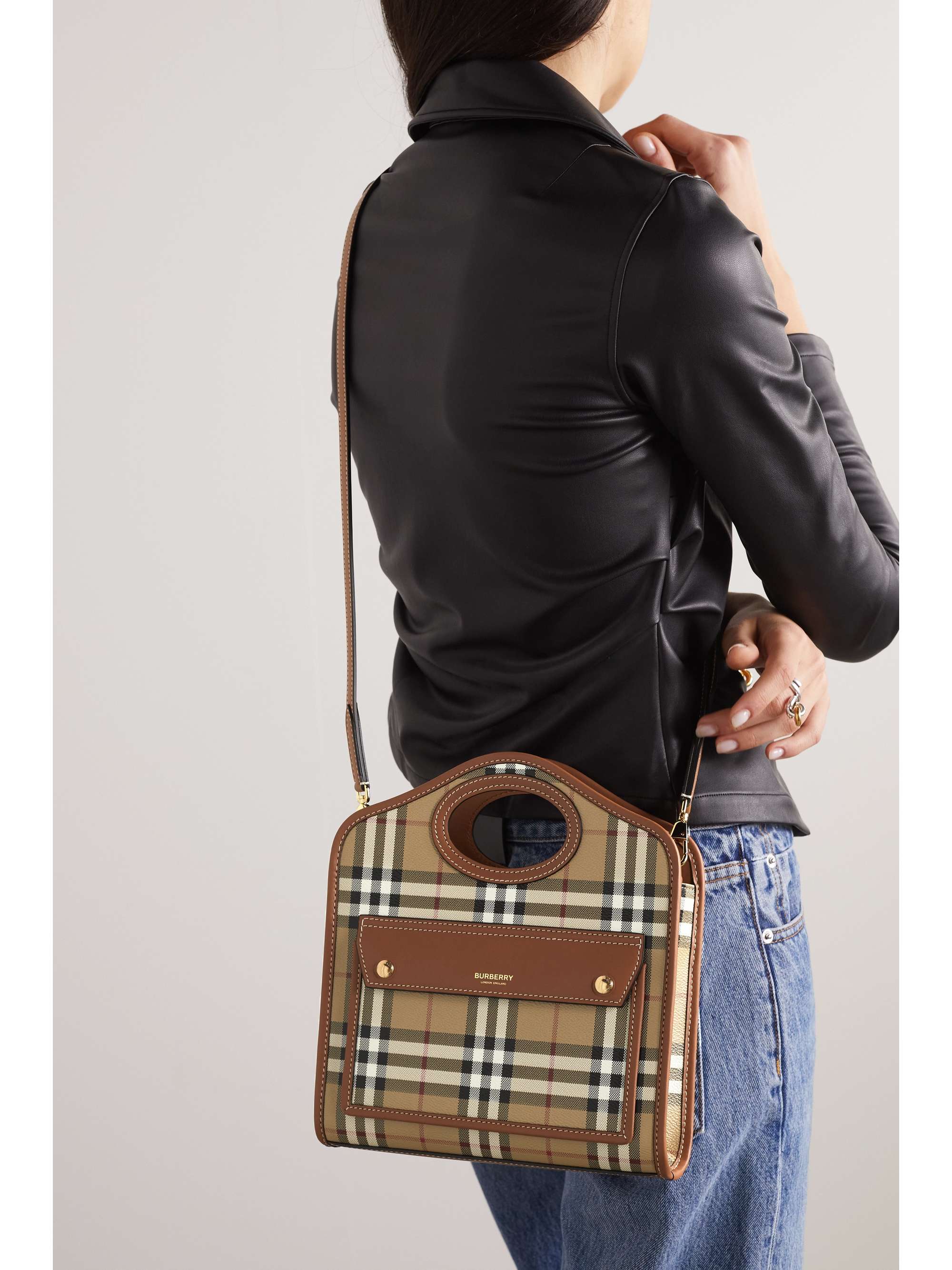 Burberry Leather-trimmed Checked Coated-canvas Shoulder Bag - Women - Brown Shoulder Bags