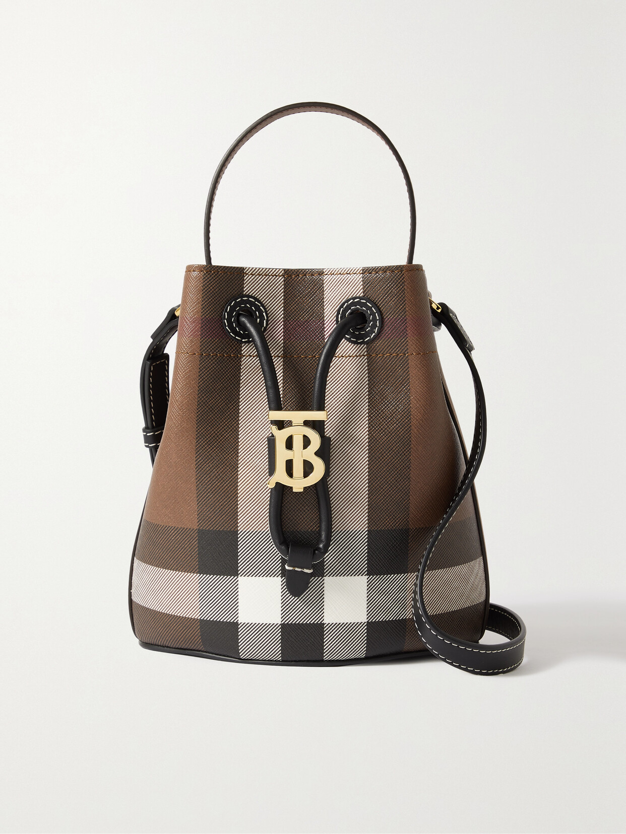 Burberry - Leather-trimmed Checked Coated-canvas Bucket Bag - Brown