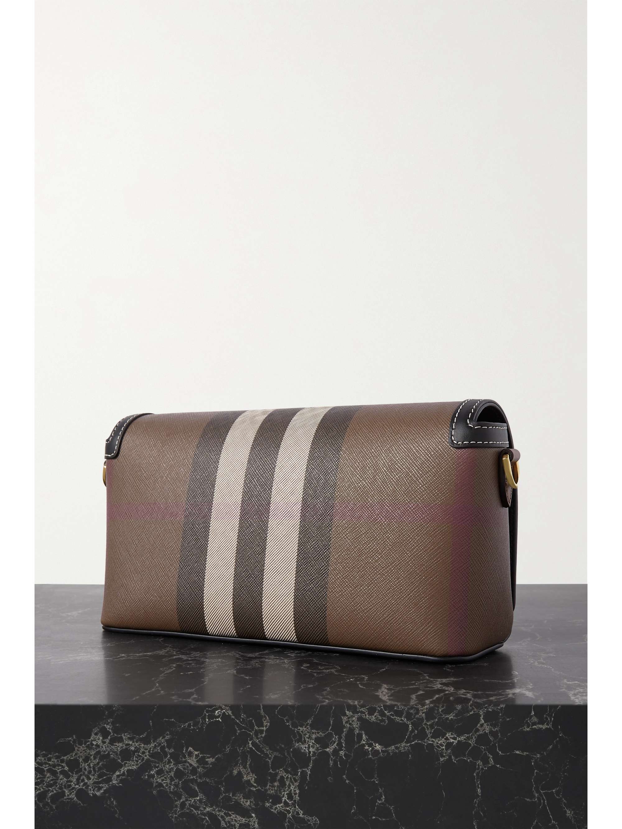 BURBERRY Leathertrimmed checked coated cottonblend canvas shoulder