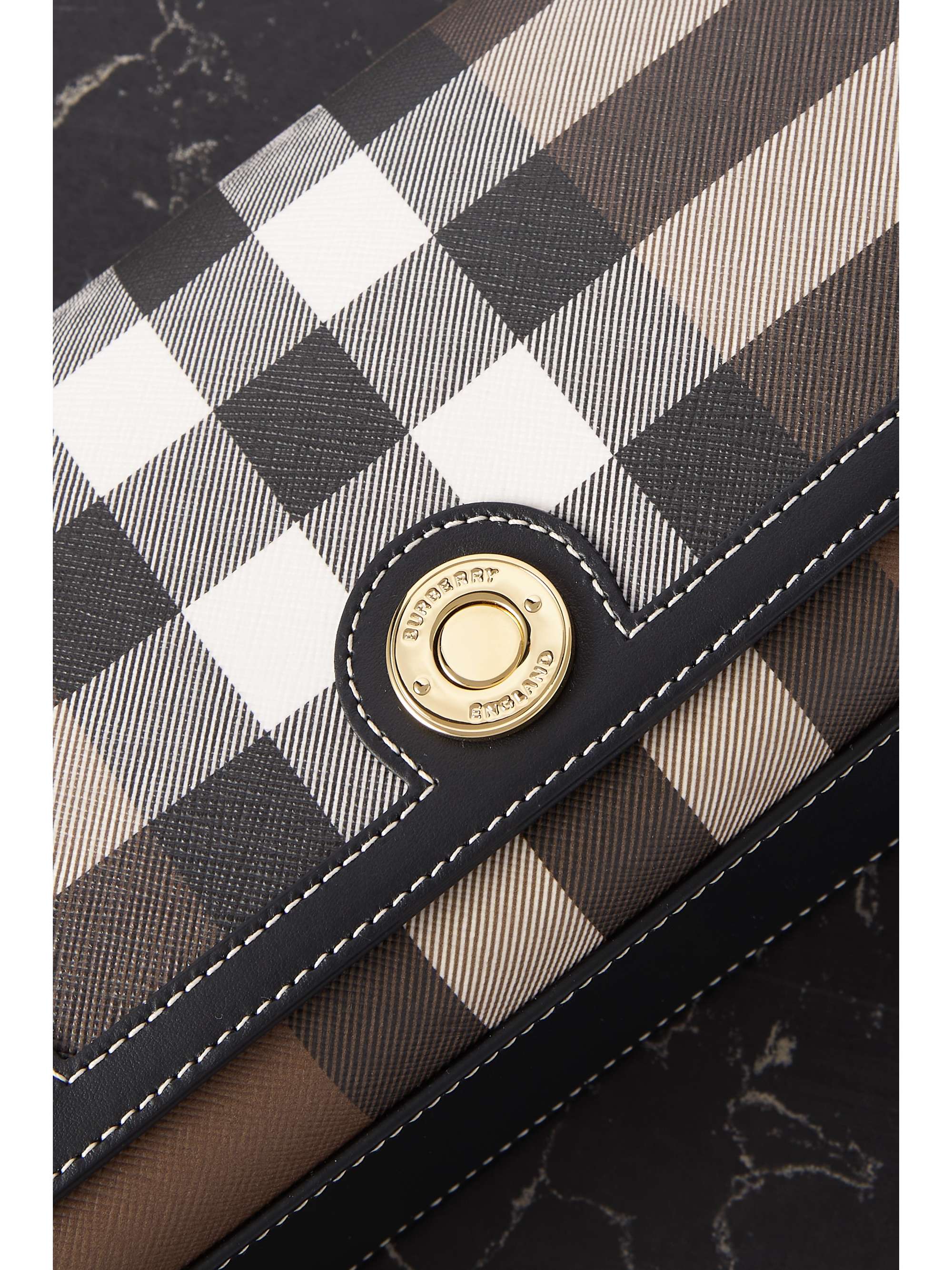 BURBERRY Leathertrimmed checked coated cottonblend canvas shoulder