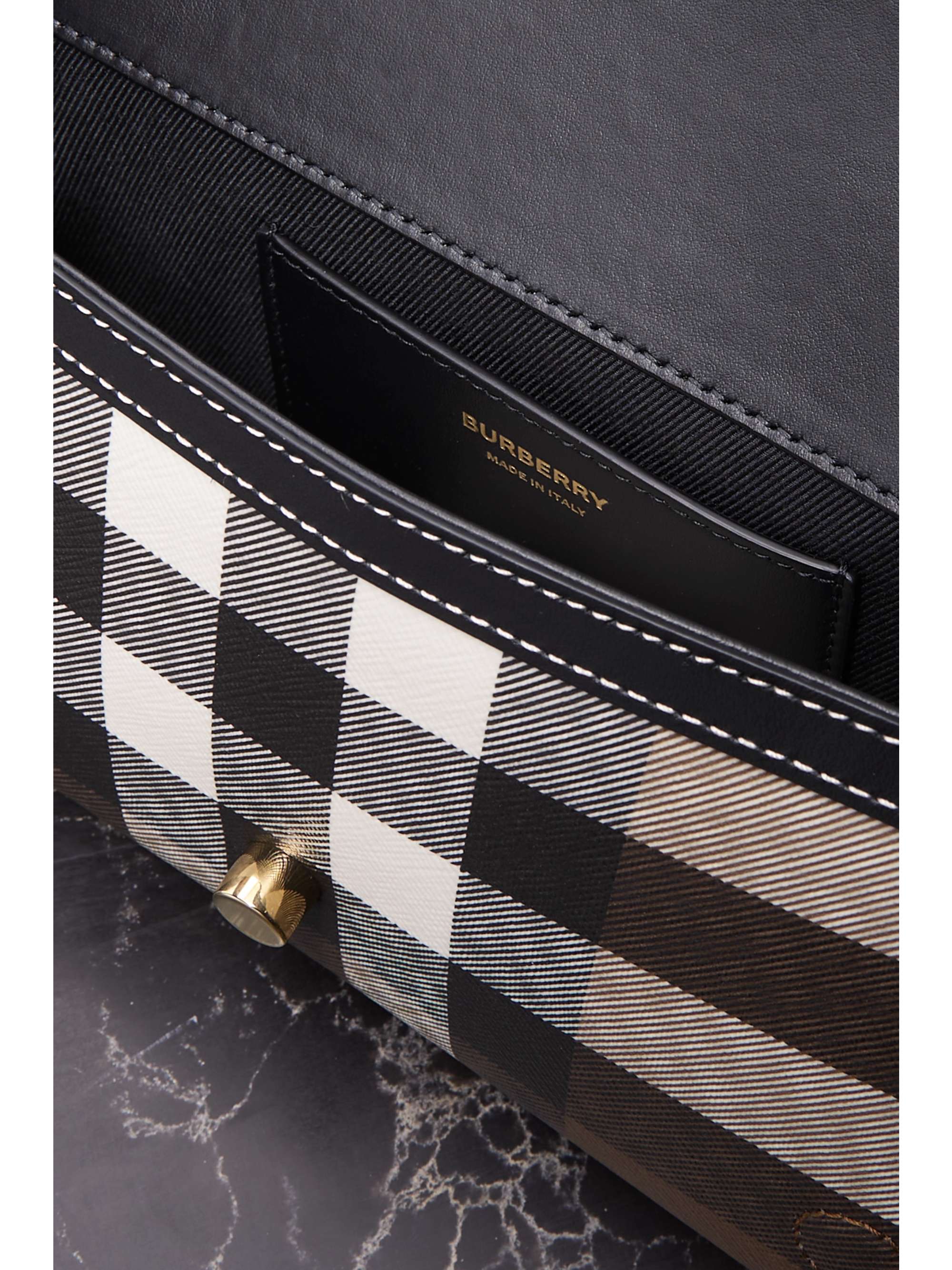 BURBERRY Leathertrimmed checked coated cottonblend canvas shoulder