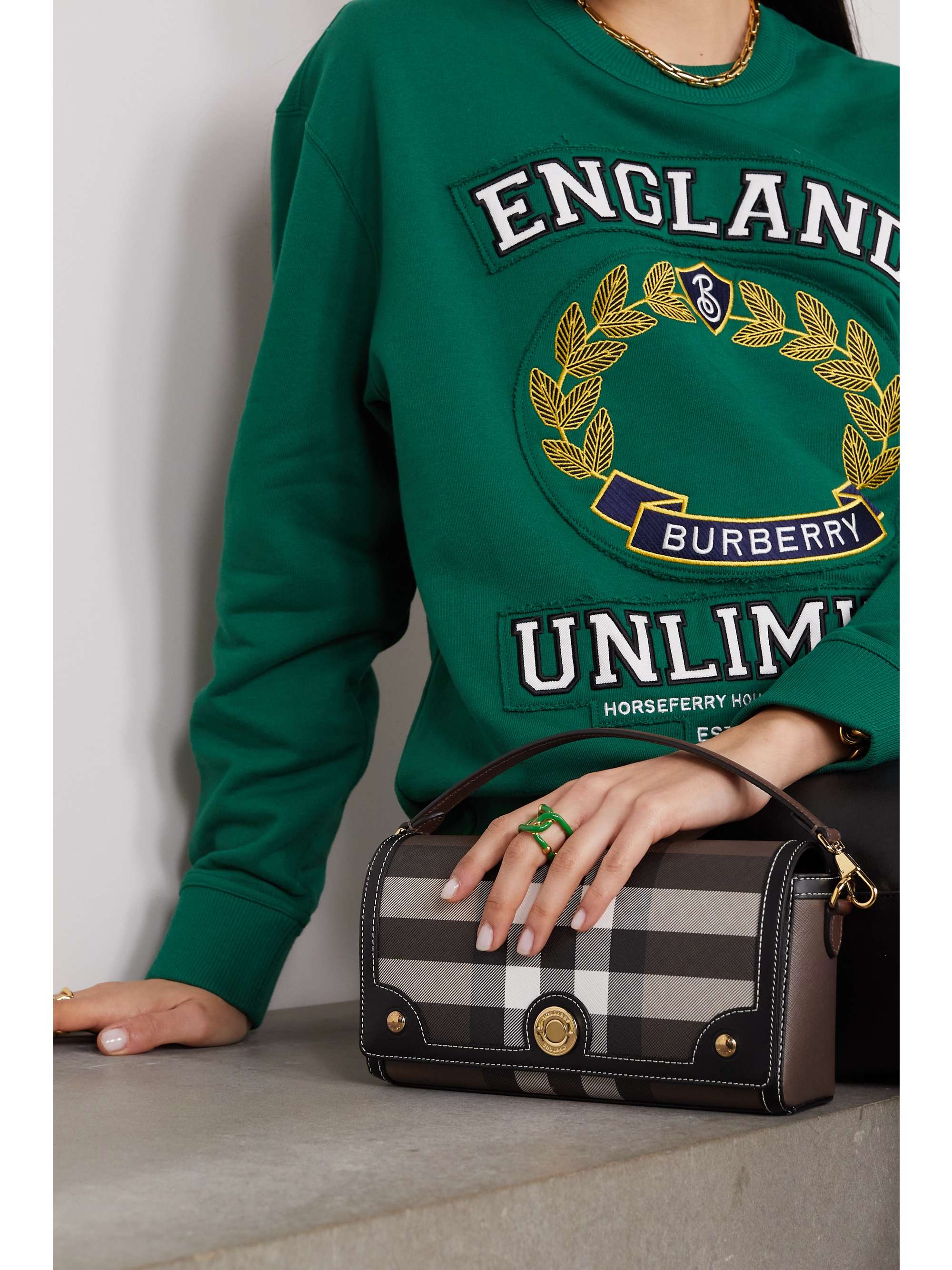 BURBERRY Leathertrimmed checked coated cottonblend canvas shoulder