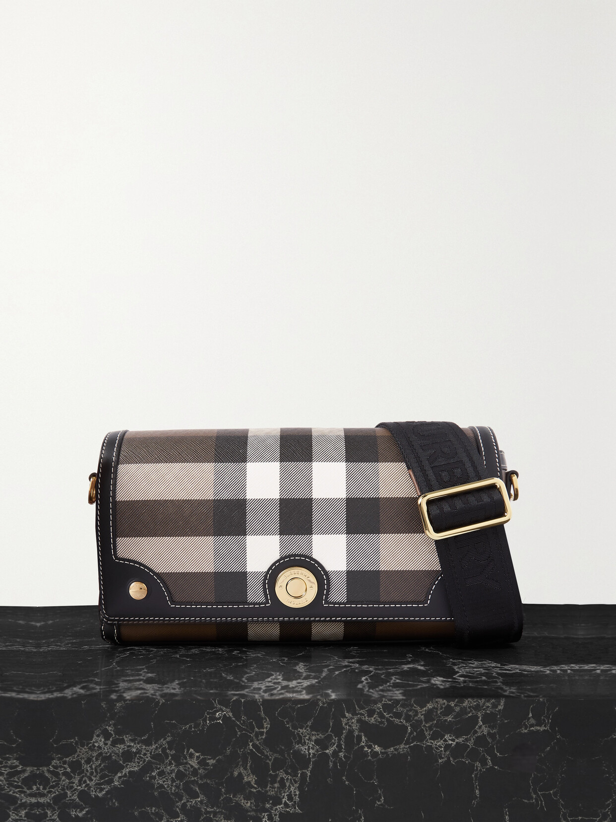 Burberry - Leather-trimmed Checked Coated Cotton-blend Canvas Shoulder Bag - Brown