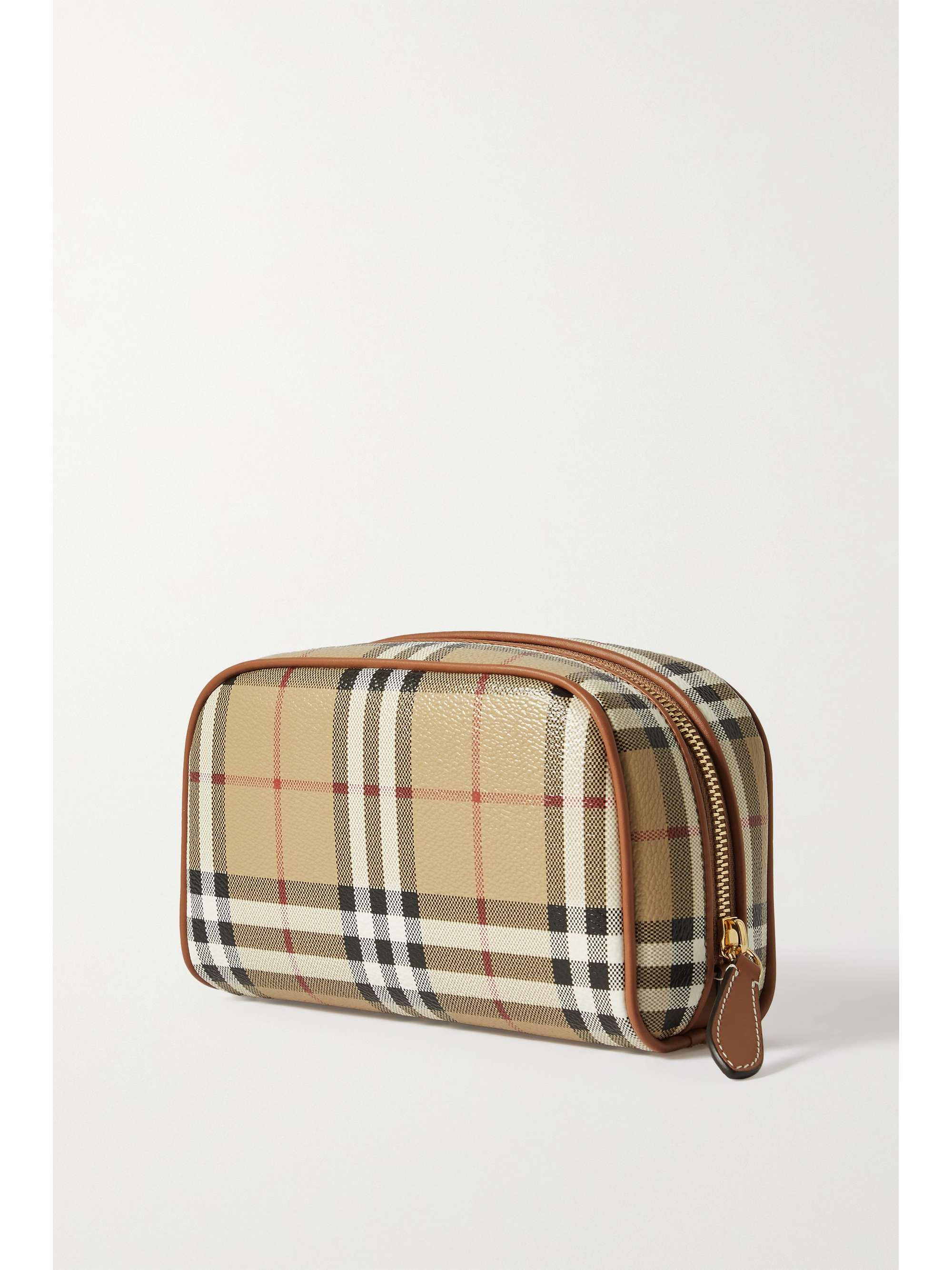 BURBERRY Kosmetiktasche aus kariertem Kunstleder mit Lederbesätzen