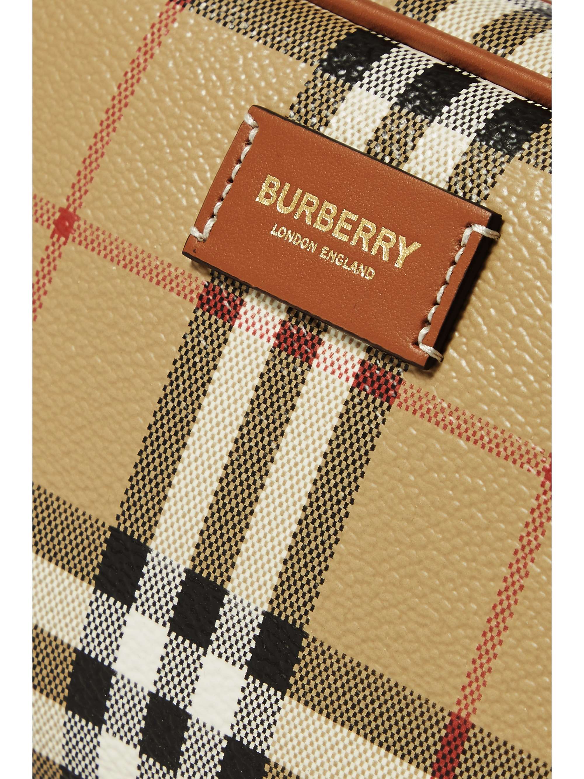 BURBERRY Kosmetiktasche aus kariertem Kunstleder mit Lederbesätzen